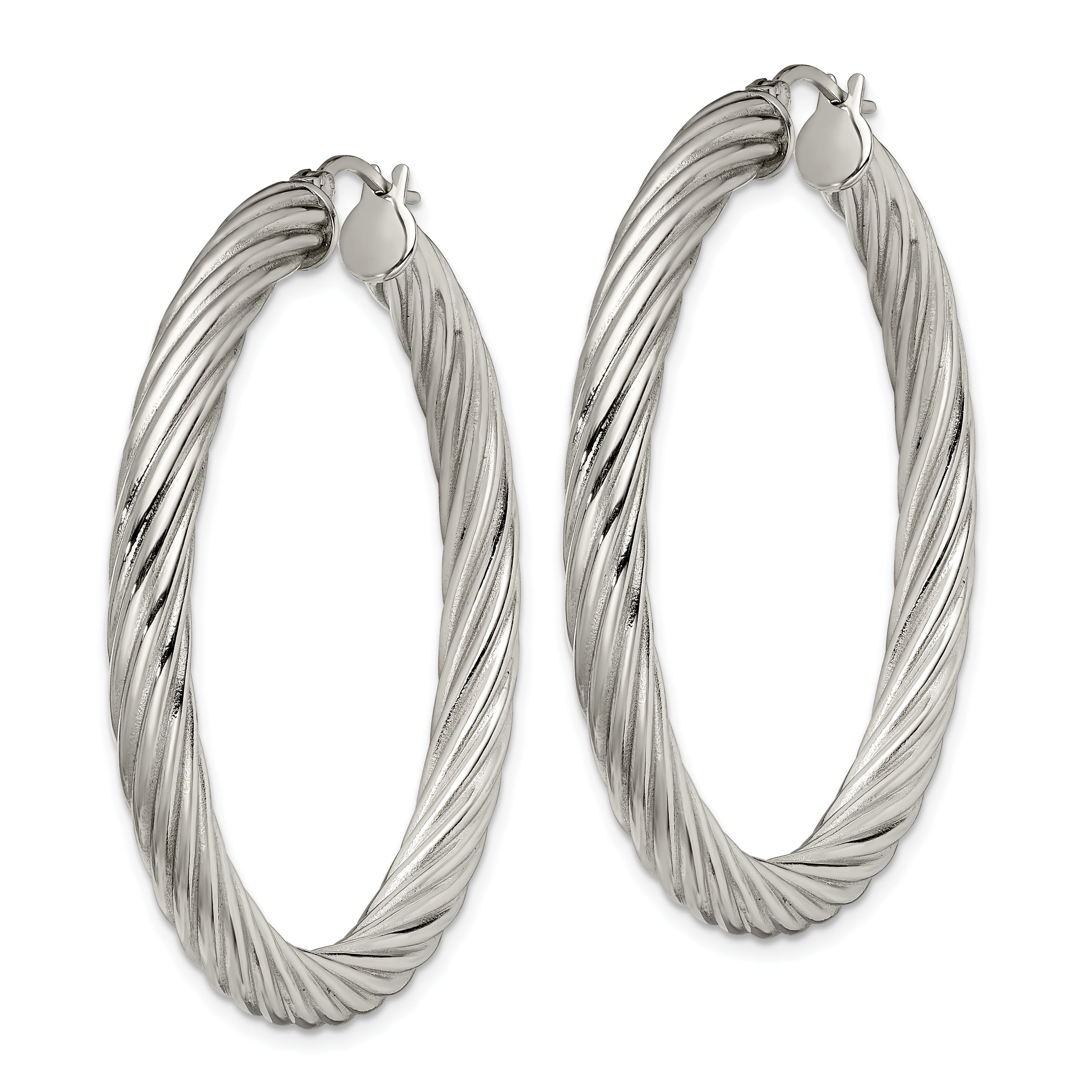 Chisel Stainless Steel Polished and Textured Hollow Hoop Earrings