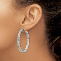 Chisel Stainless Steel Polished and Textured Hollow Hoop Earrings