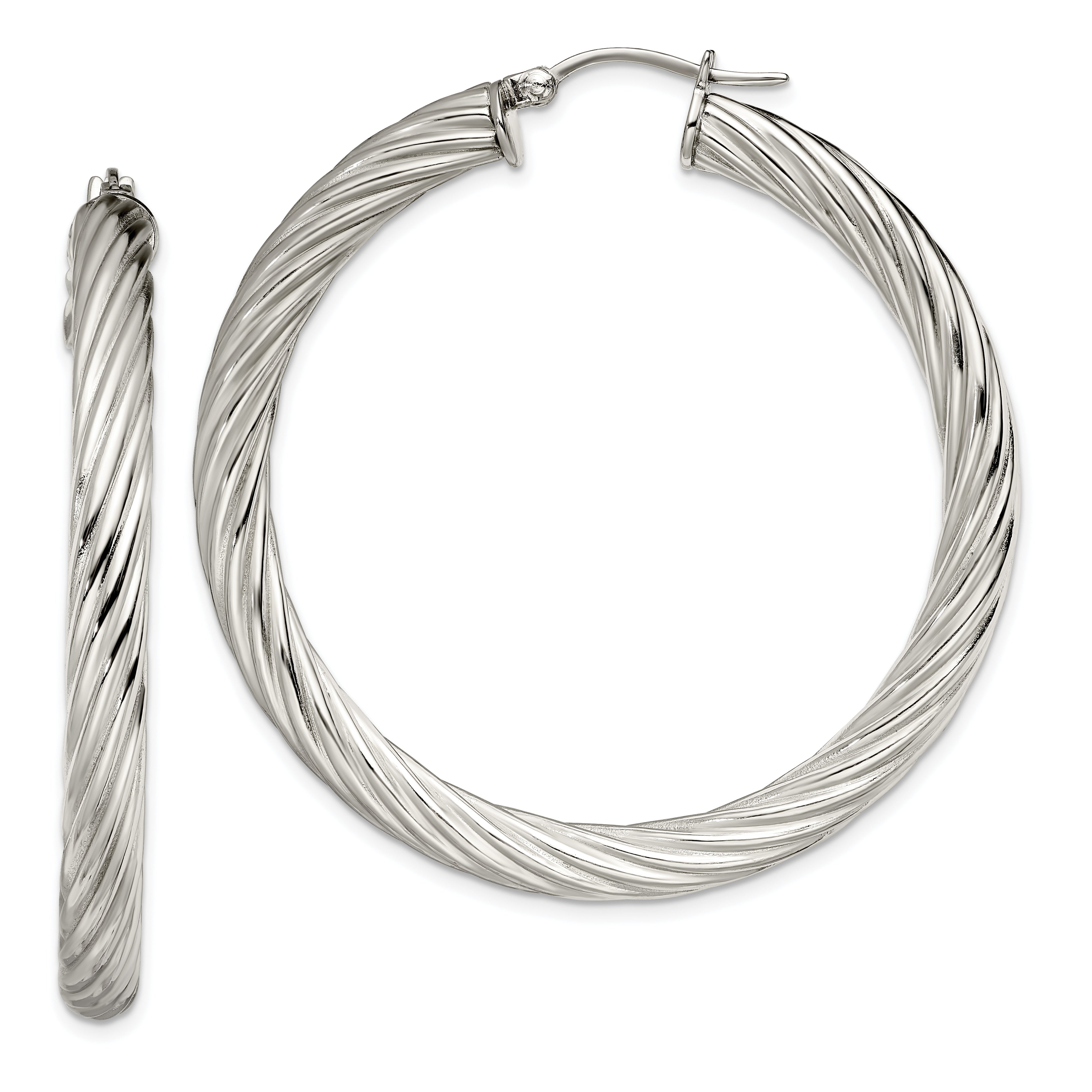 Chisel Stainless Steel Polished and Textured Hollow Hoop Earrings