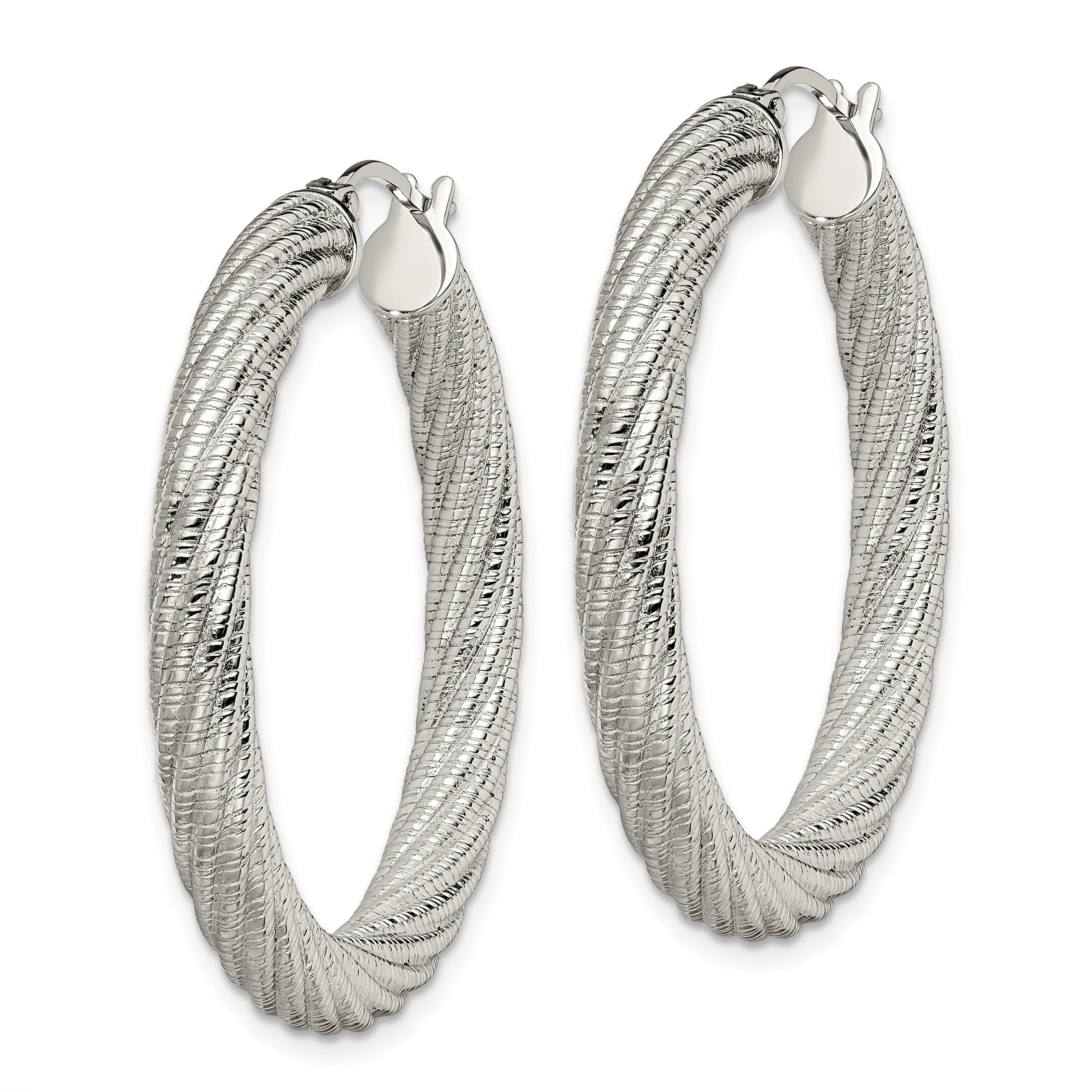 Chisel Stainless Steel Polished and Textured Hollow Hoop Earrings