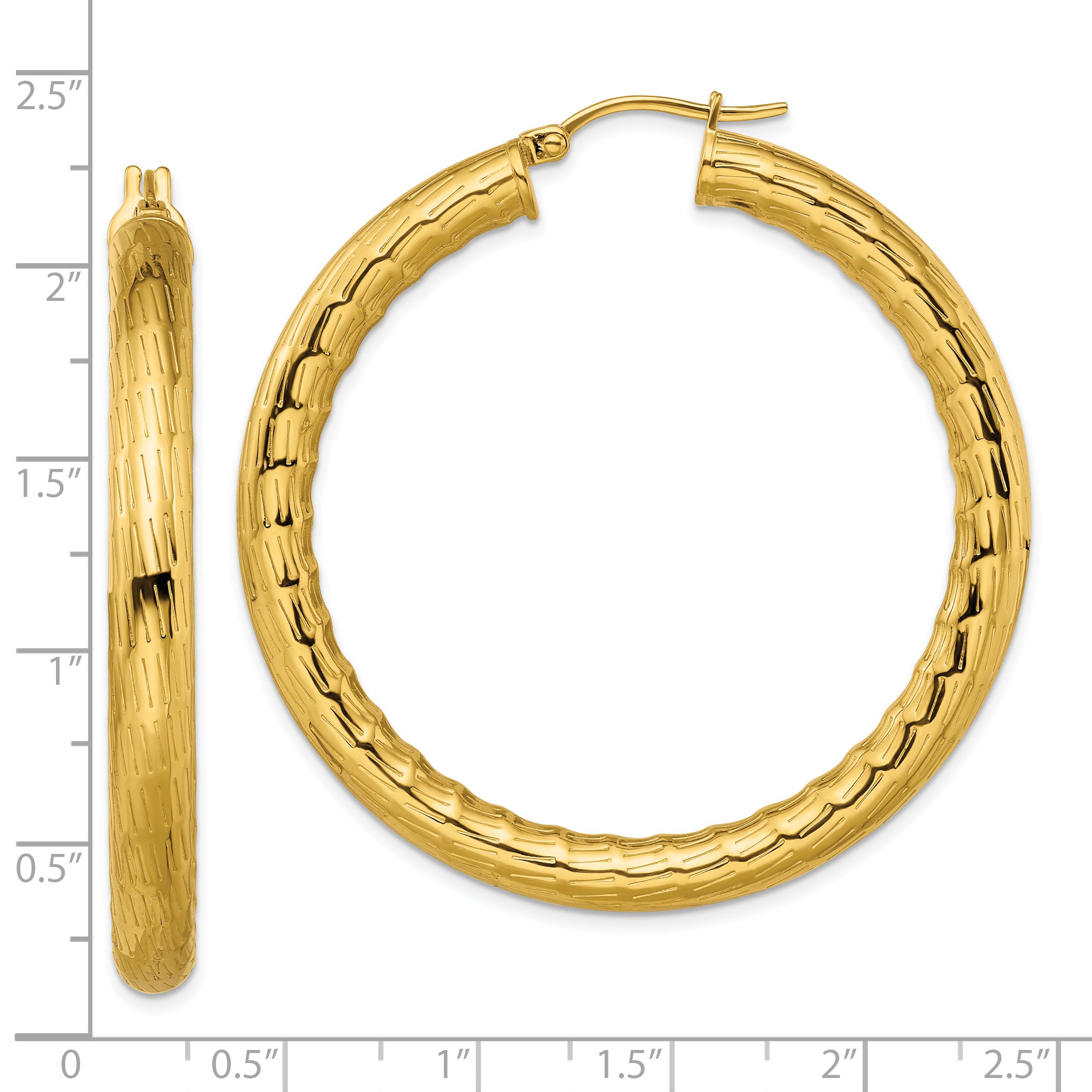 Chisel Stainless Steel Polished and Textured Yellow IP-plated Hoop Earrings