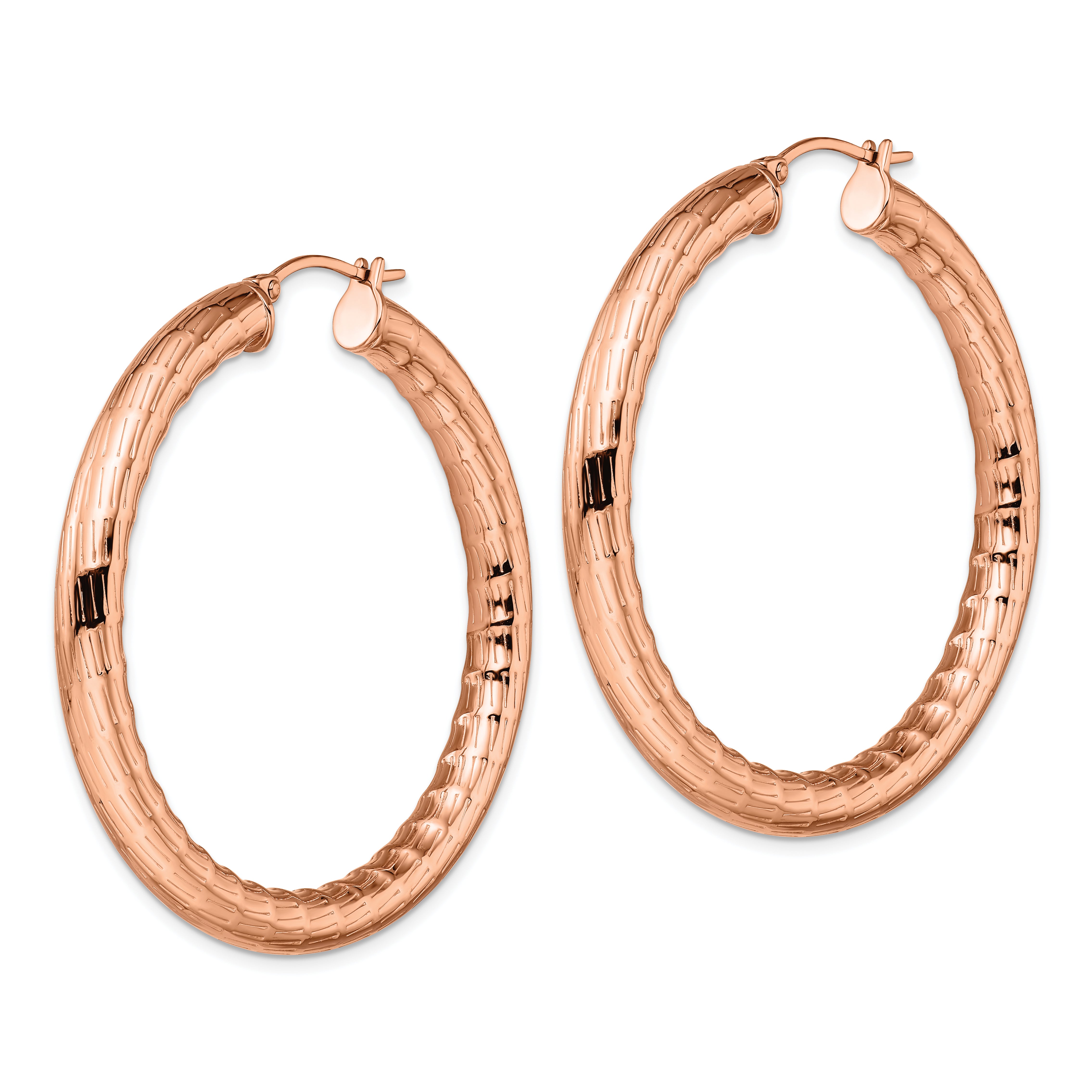 Chisel Stainless Steel Polished and Textured Rose IP-plated Hoop Earrings