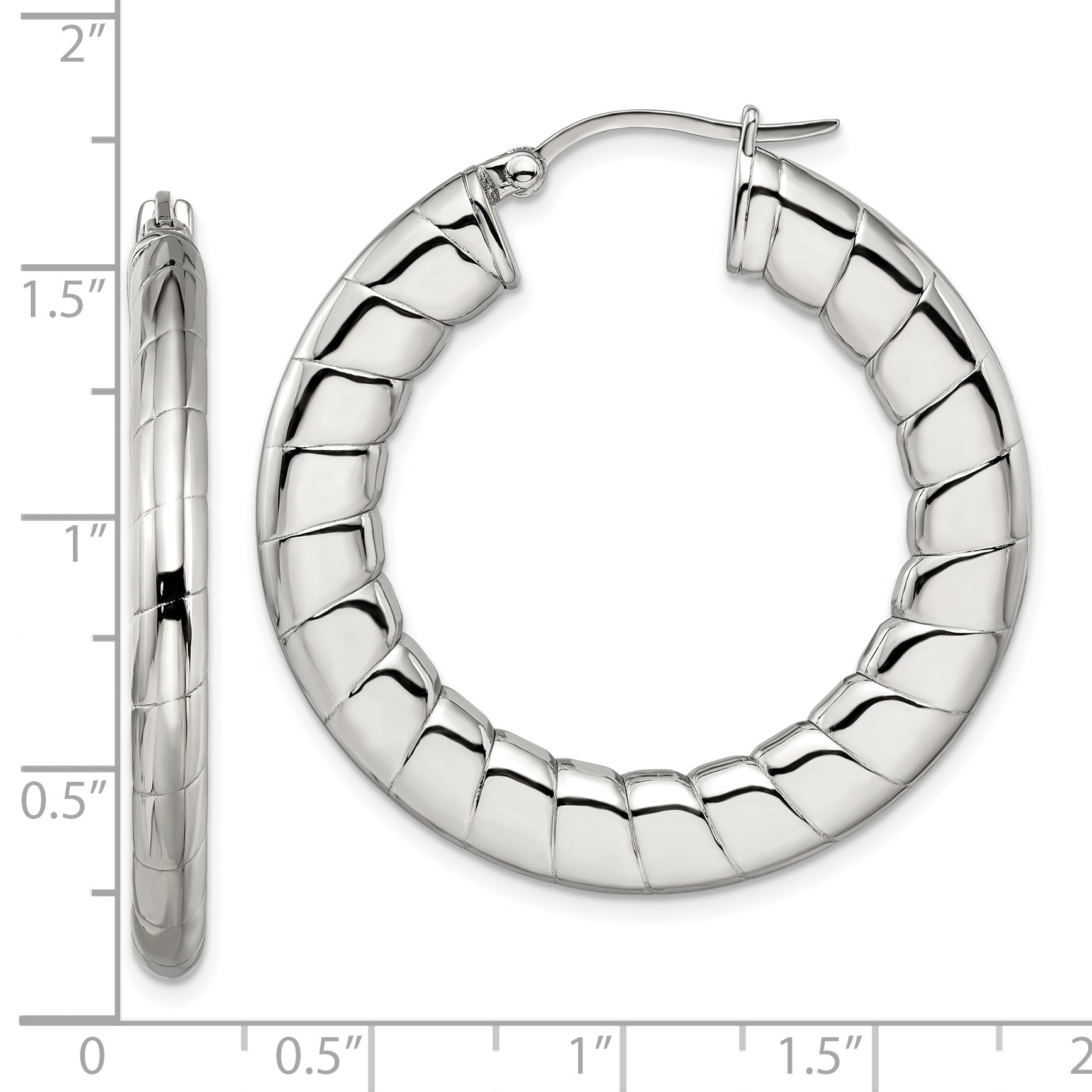 Stainless Steel Polished and Textured Hollow Hoop Earrings