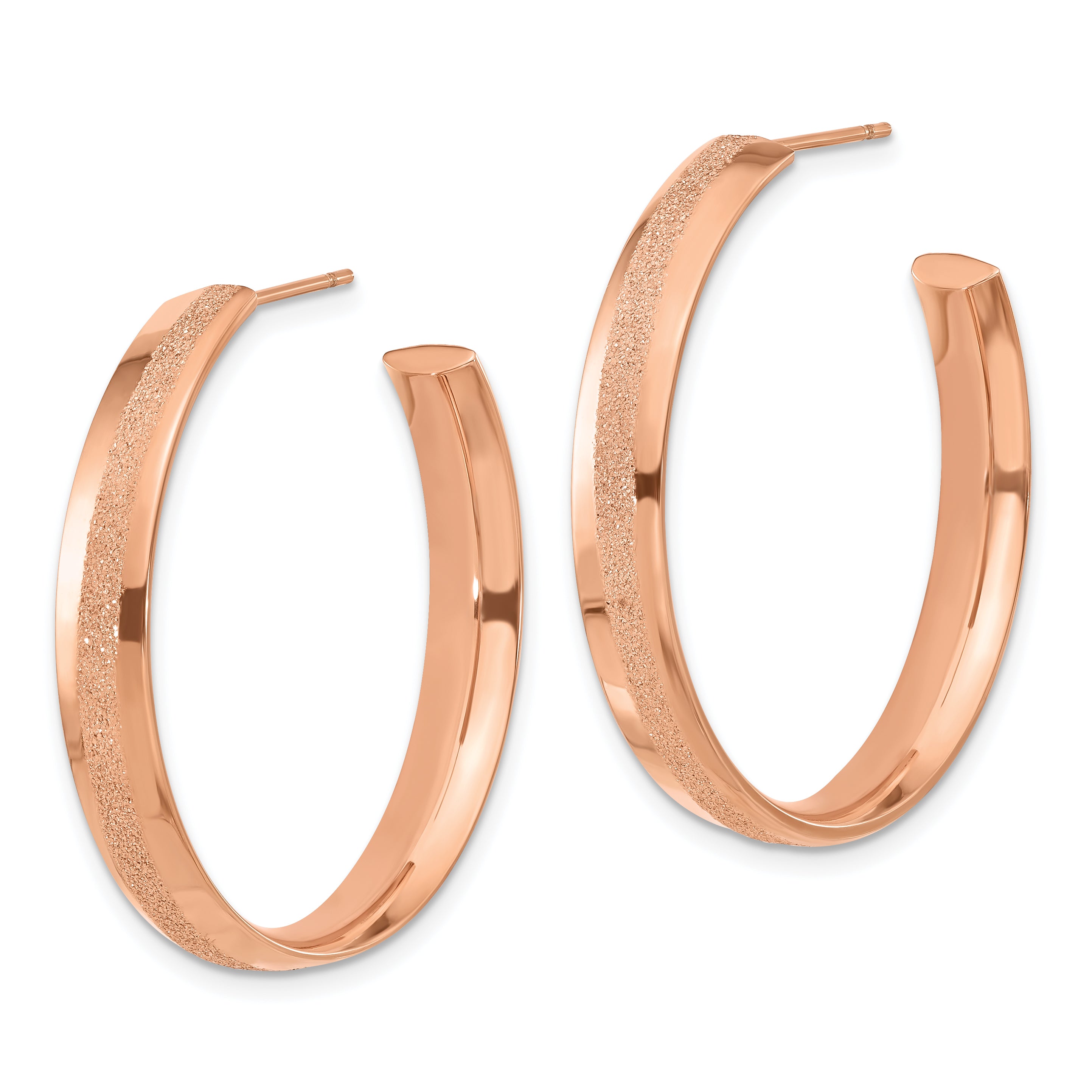 Stainless Steel Pink IP-Plated Laser Cut Glitter Post Round Hoop Earrings