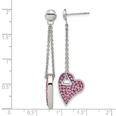 Stainless Steel Heart Dangle Earrings with Pink Crystals in Gift Pouch