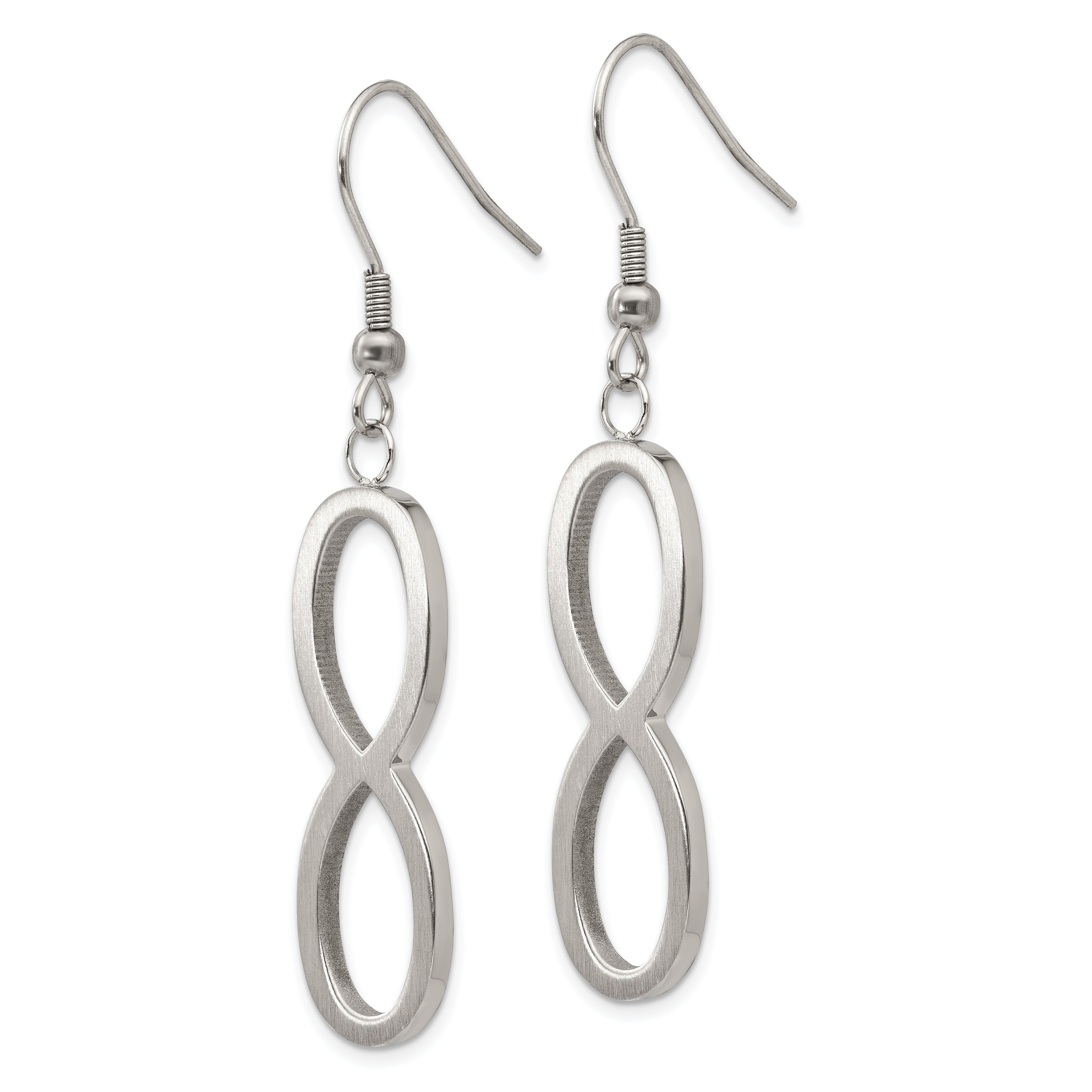 Chisel Stainless Steel Brushed and Polished Infinity Dangle Shepherd Hook Earrings