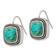 Chisel Stainless Steel Antiqued and Polished Imitation Turquoise Shepherd Hook Earrings