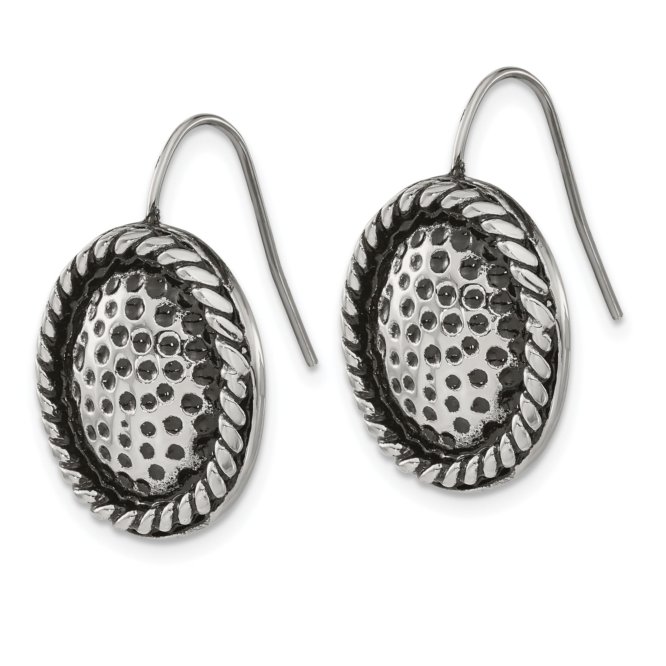 Stainless Steel Antiqued Oval Shepherd Hook Earrings in Gift Pouch