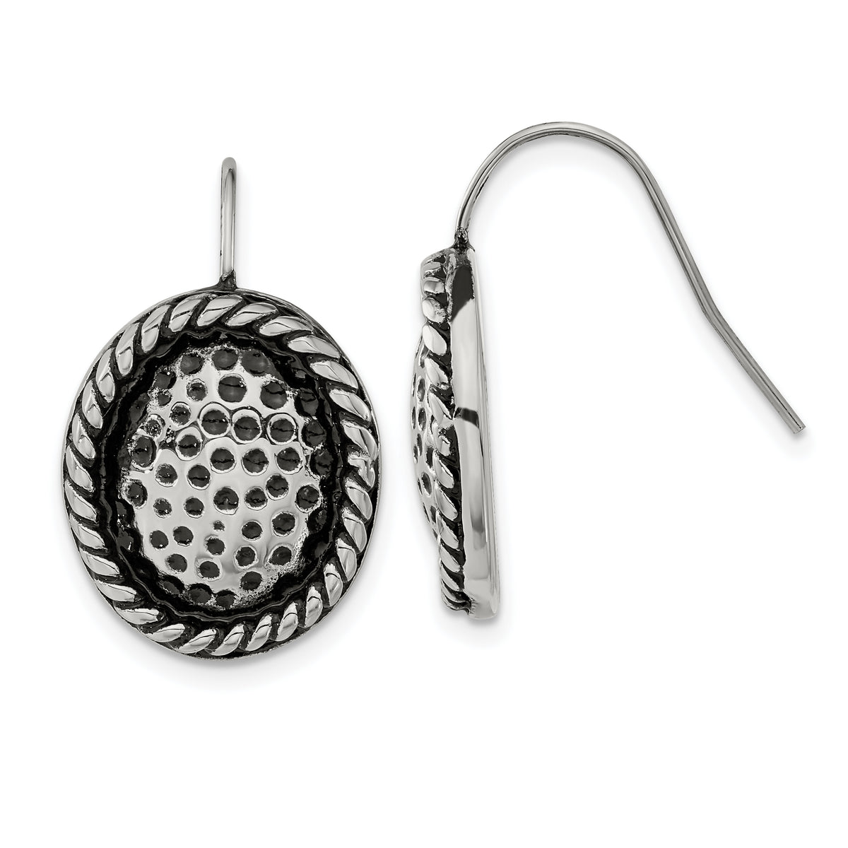 Stainless Steel Antiqued Oval Shepherd Hook Earrings