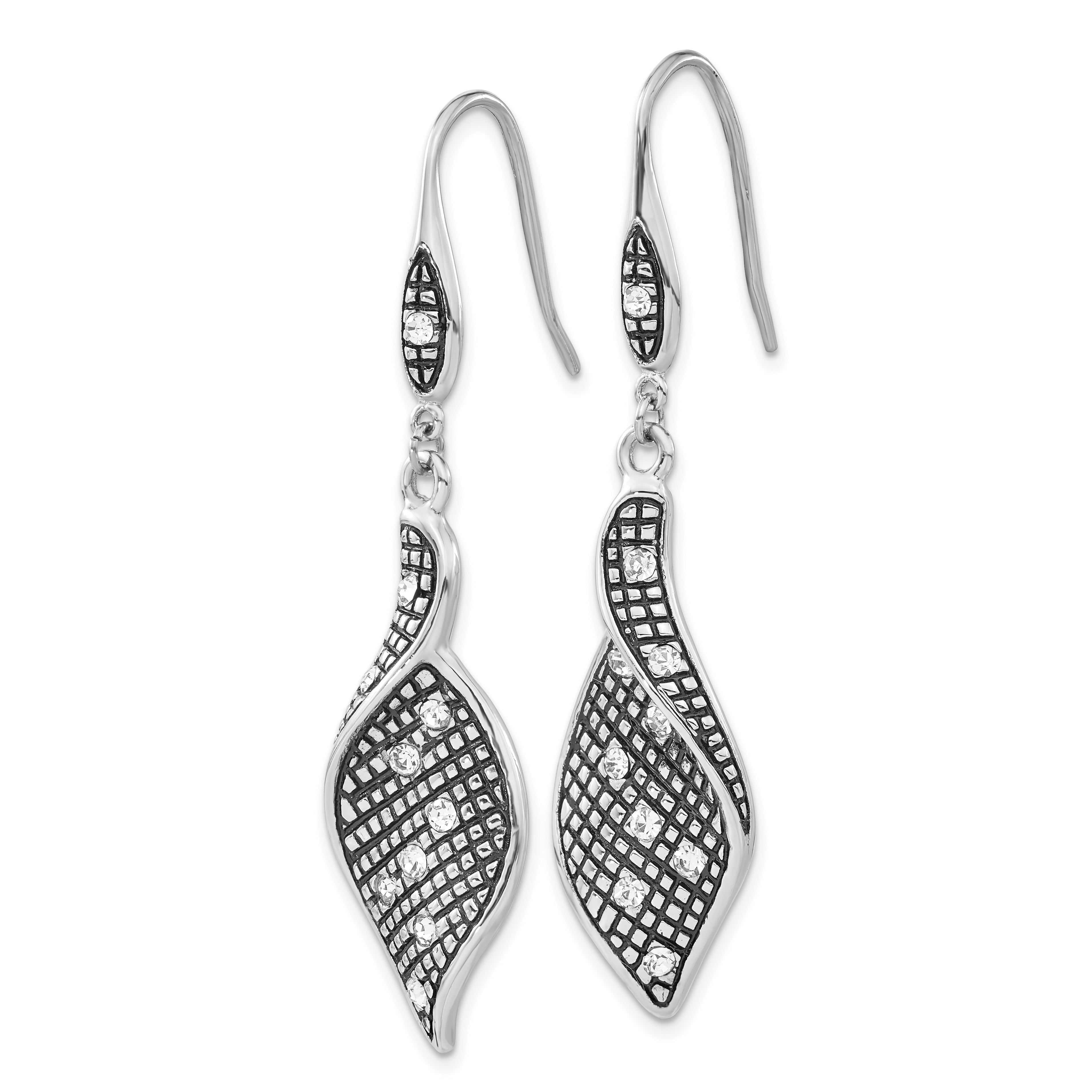 Sophia Jewelers Stainless Steel Crystal Dangle Earrings Polished & Antiqued