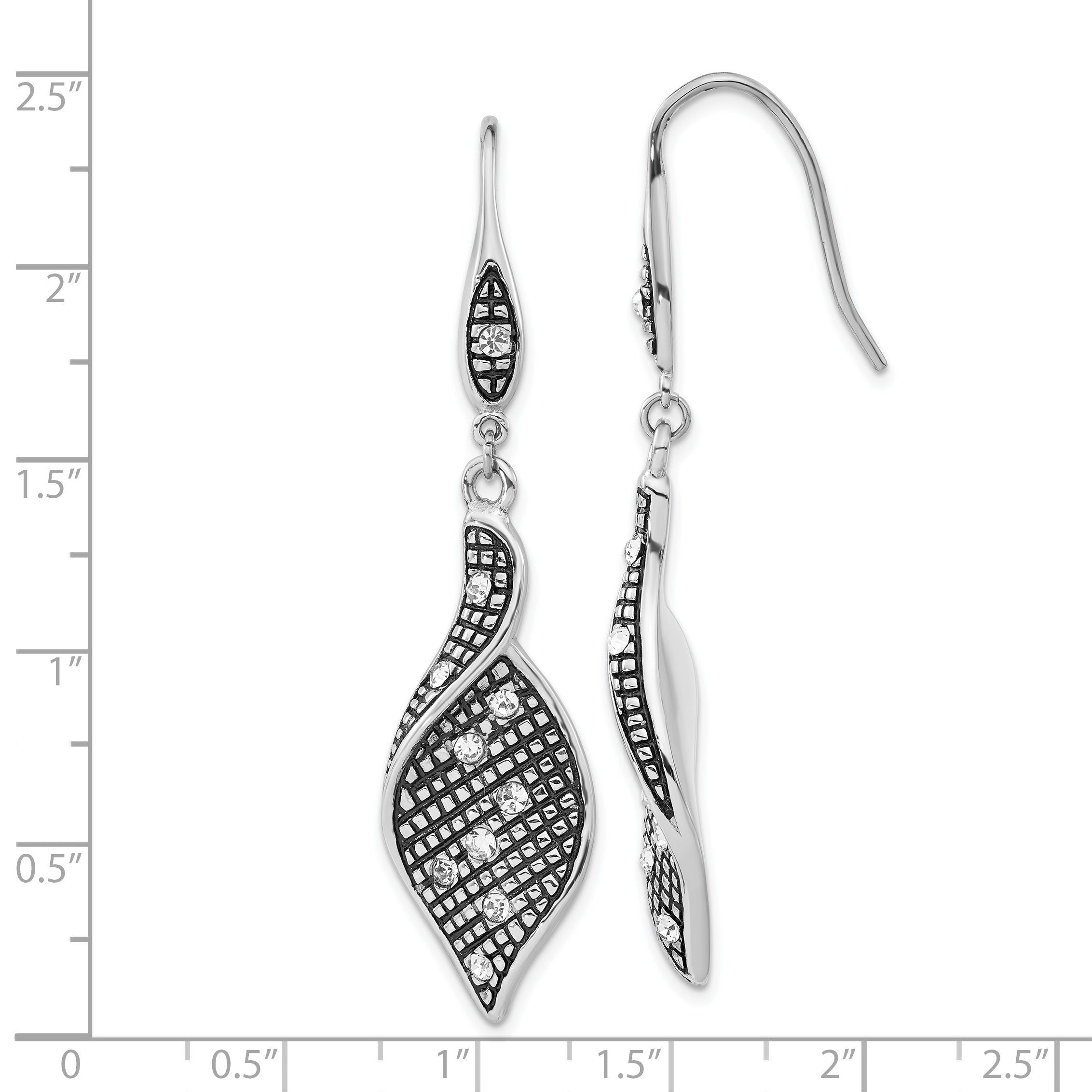 Sophia Jewelers Stainless Steel Crystal Dangle Earrings Polished & Antiqued