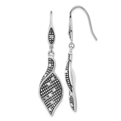 Stainless Steel Polished & Antiqued Crystal Shepherd Hook Dangle Earrings