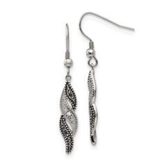 Chisel Stainless Steel Antiqued and Polished CZ Dangle Shepherd Hook Earrings