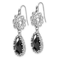 Stainless Steel Black Onyx Teardrop Shepherd Hook Dangle Earrings