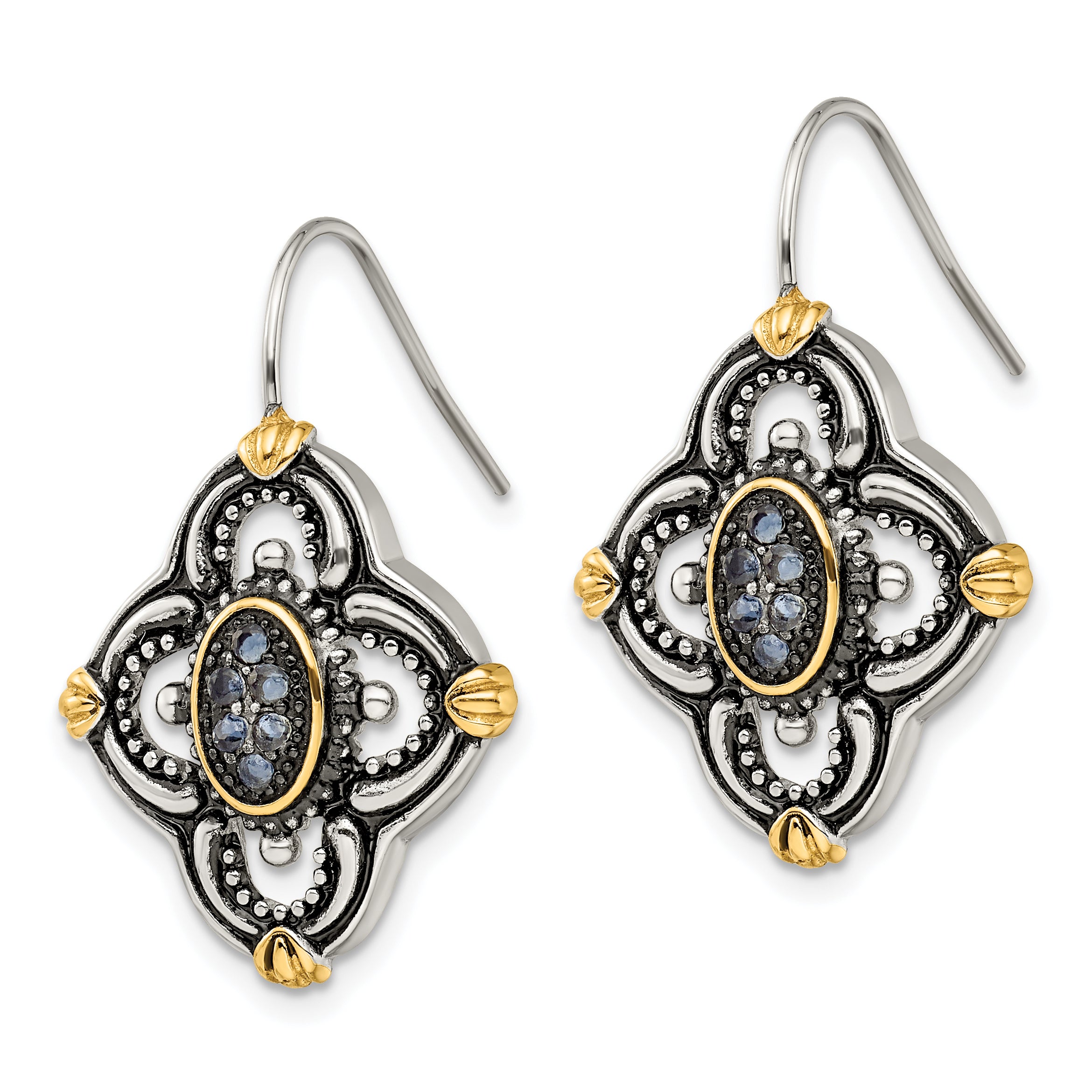 Sophia Jewelers Stainless Steel Blue Glass Gold Plated Dangle Earrings