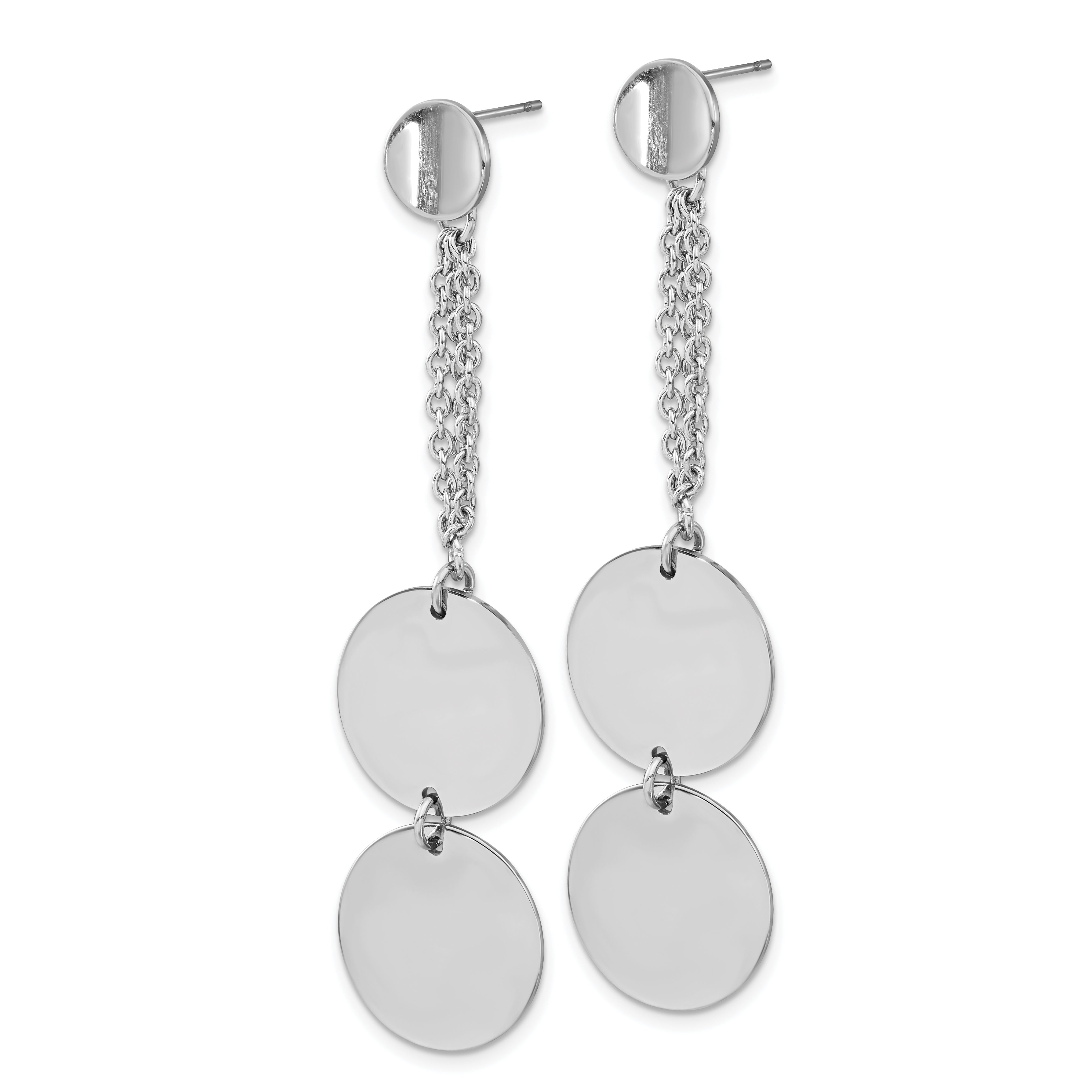 Sophia Jewelers Polished Stainless Steel Engravable Dangle Circle Earrings