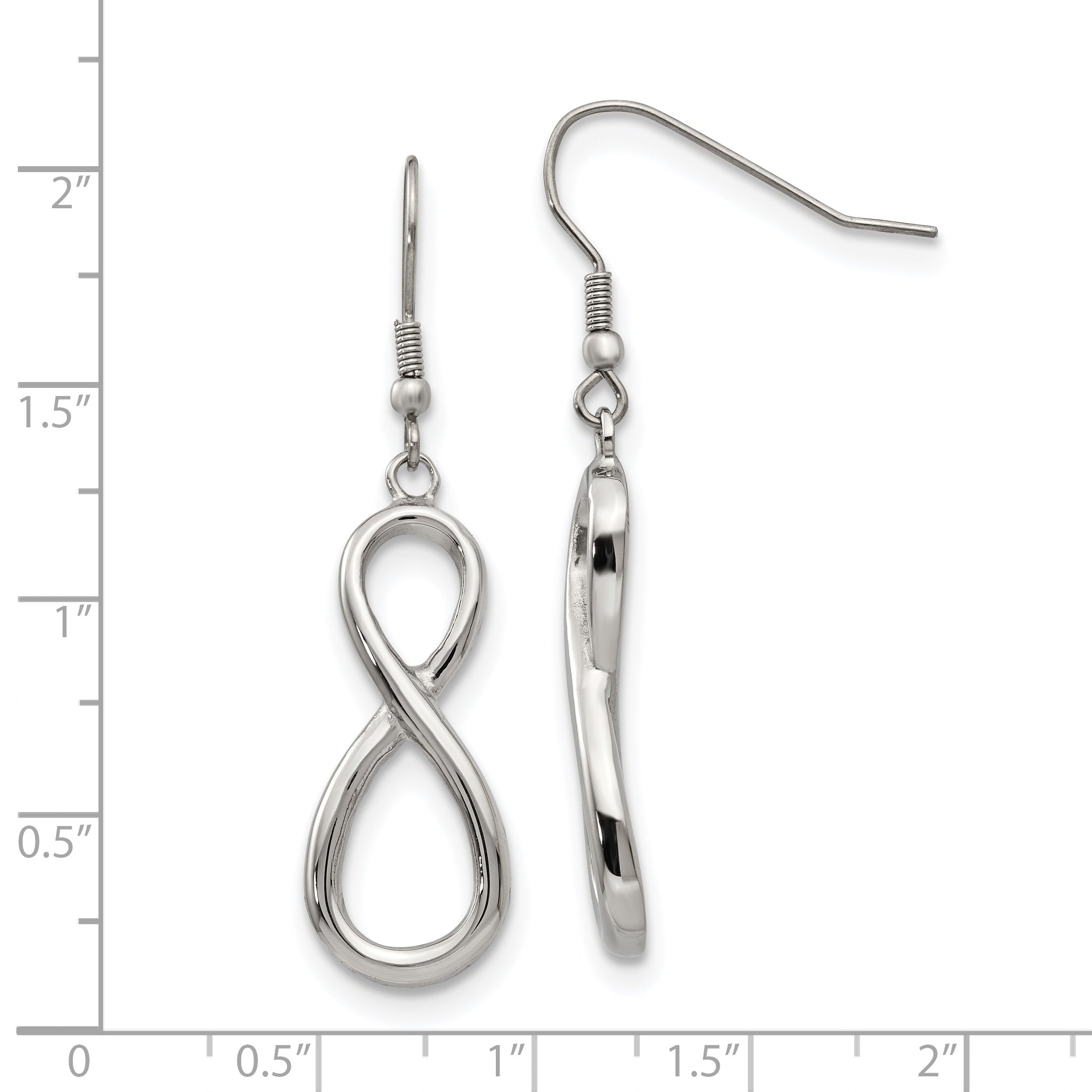 Chisel Stainless Steel Polished Infinity Dangle Shepherd Hook Earrings