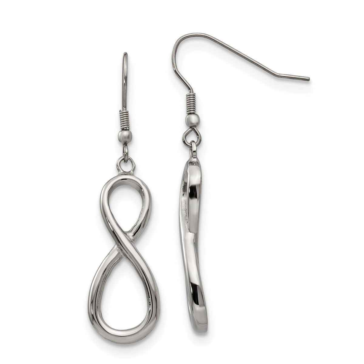 Chisel Stainless Steel Polished Infinity Dangle Shepherd Hook Earrings