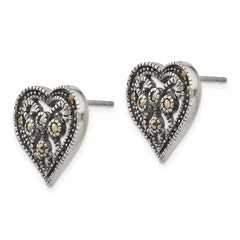 Sophia Jewelers Stainless Steel Marcasite Heart Earrings Polished Antiqued Finish