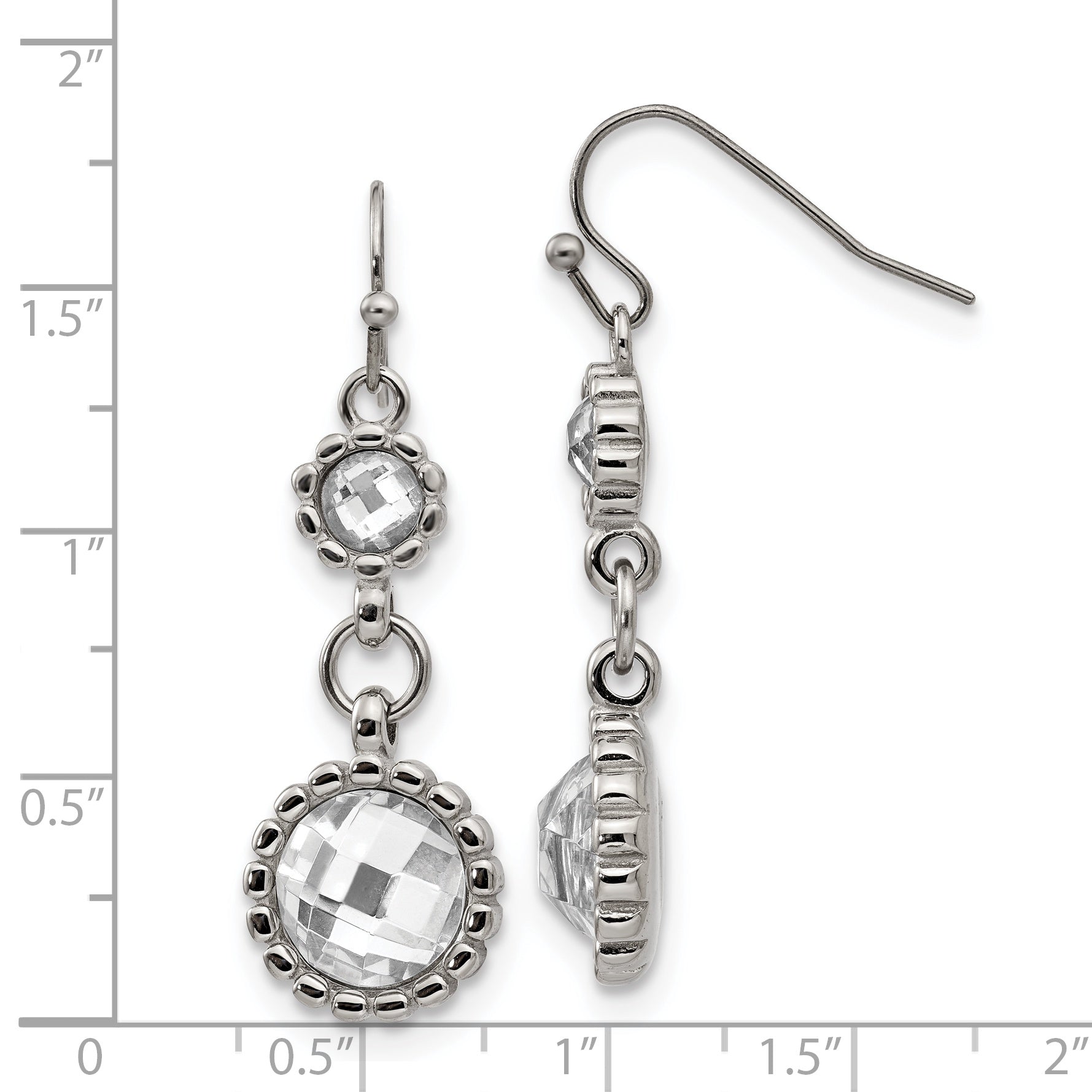 Sophia Jewelers Polished Stainless Steel Grey Glass Dangle Earrings