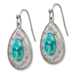 Chisel Stainless Steel Polished Imitation Turquoise and CZ Dangle Shepherd Hook Earrings