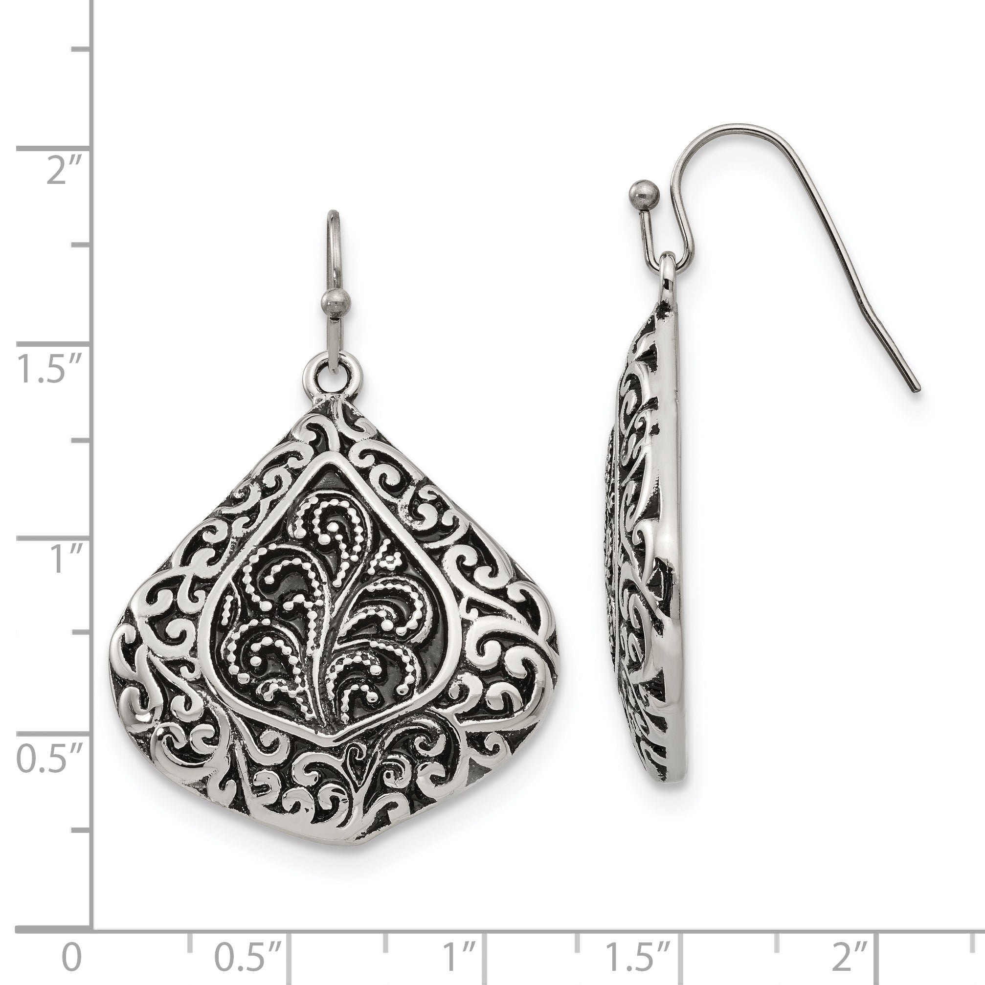 Sophia Jewelers Stainless Steel Shepherd Hook Earrings with Polished Antiqued Finish