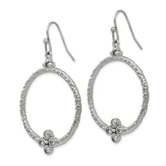 Stainless Steel Polished and Textured w/CZ Shepherd Hook Earrings