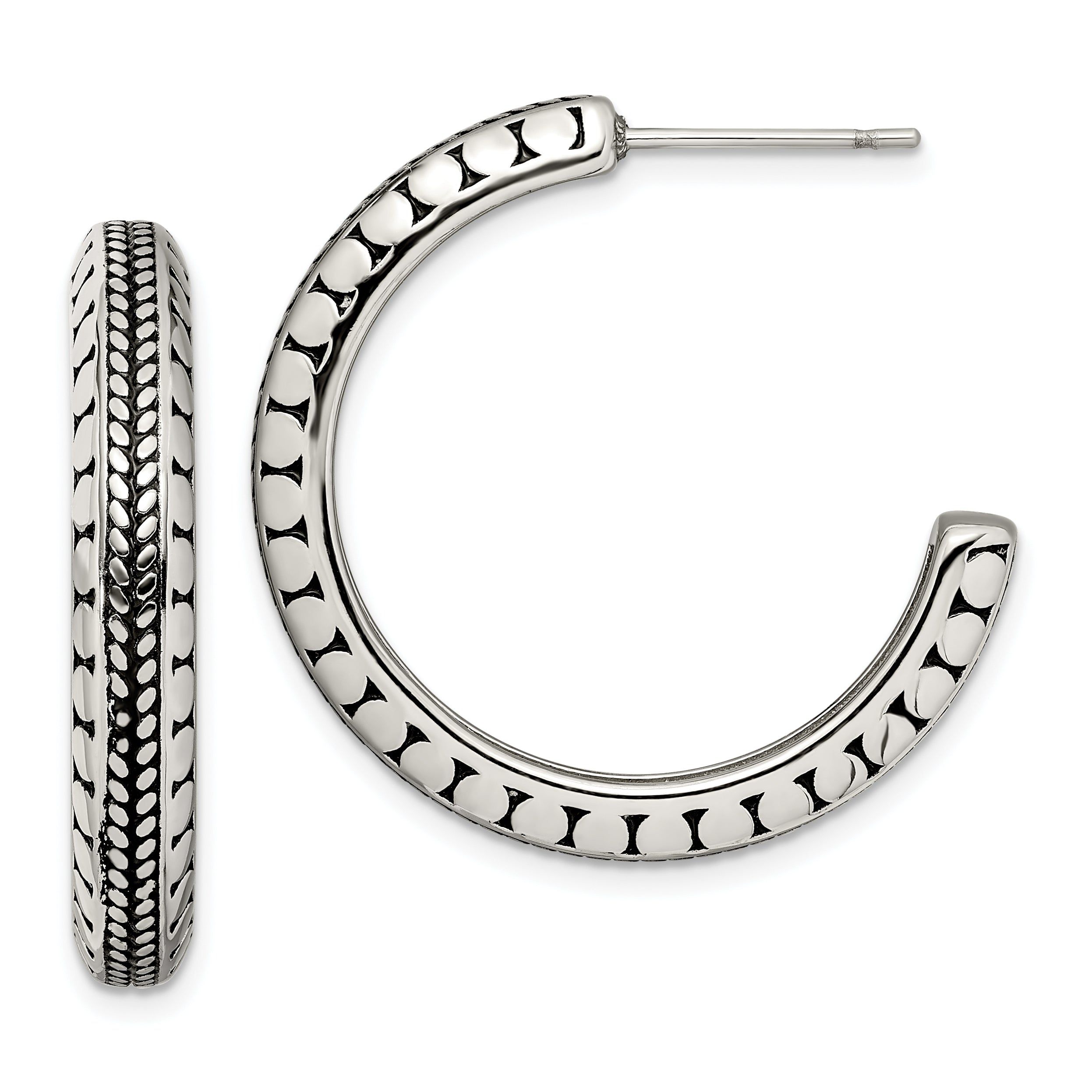 Chisel Stainless Steel Antiqued and Polished Post Hoop Earrings