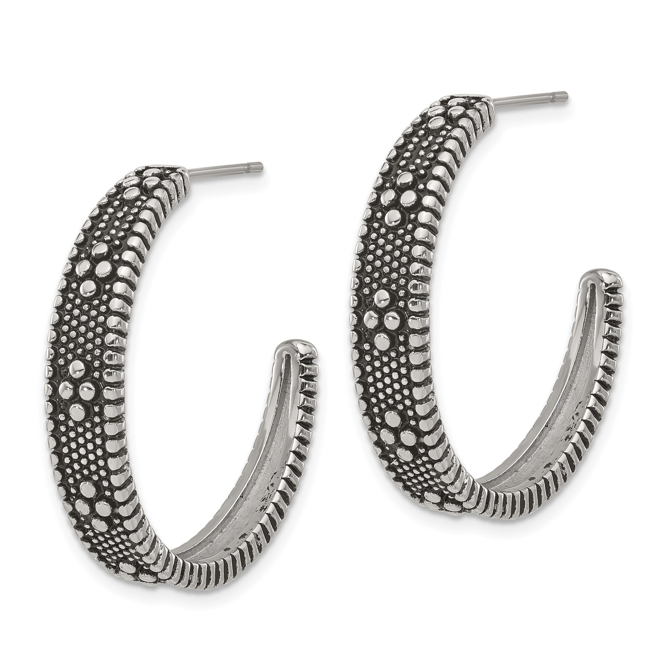 Sophia Jewelers Stainless Steel Polished & Antiqued C-Hoop Earrings Gift Ready