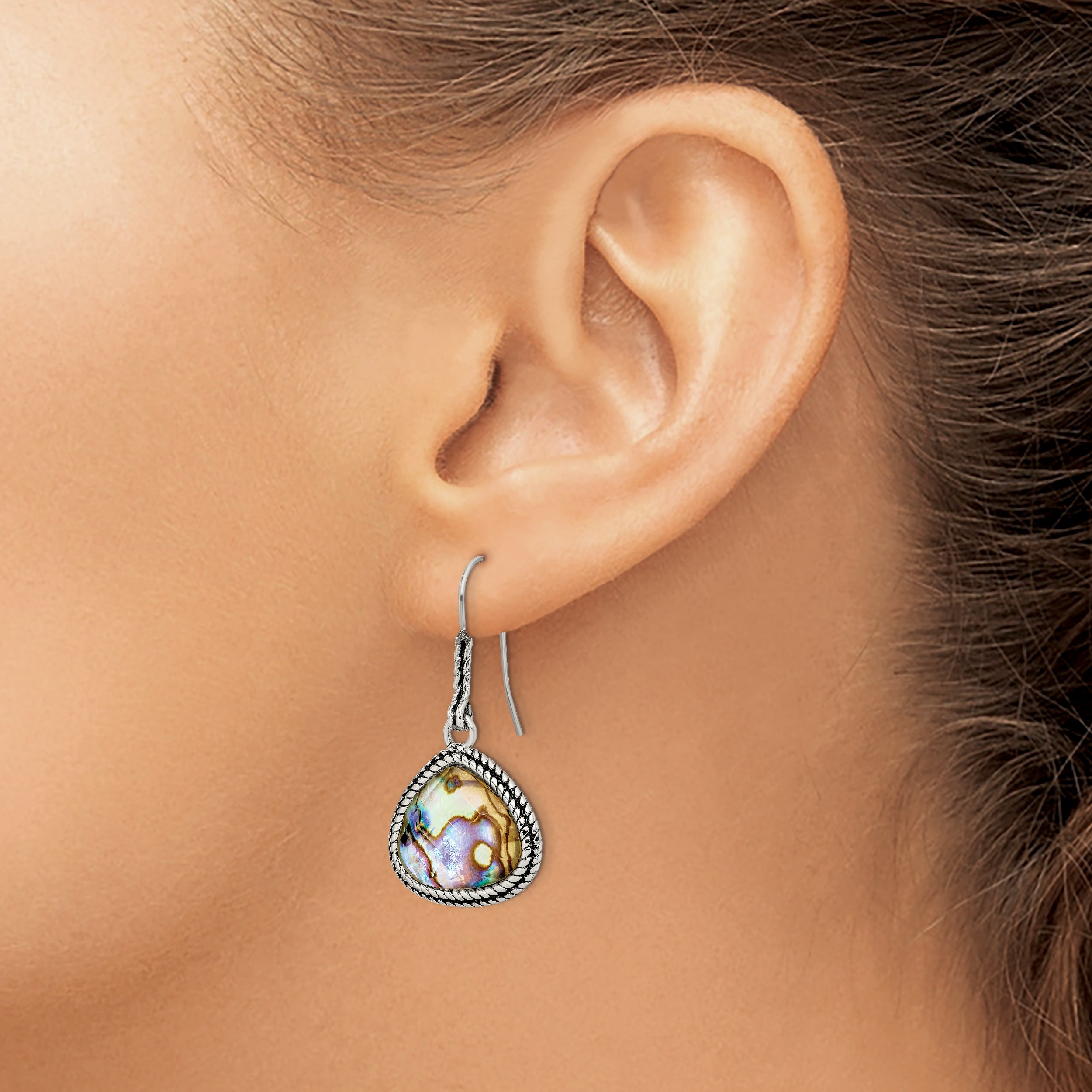 Sophia Jewelers Stainless Steel Abalone Drop Earrings with French Wire