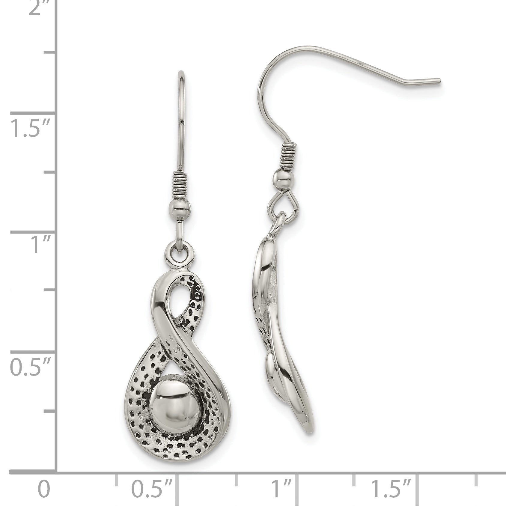 Stainless Steel Infinity Dangle Earrings with Polished Antiqued Finish Gift Ready