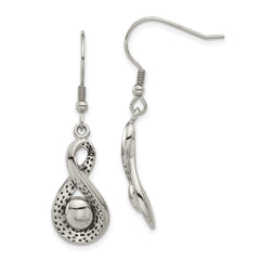 Stainless Steel Polished & Antiqued Infinity Dangle Earrings