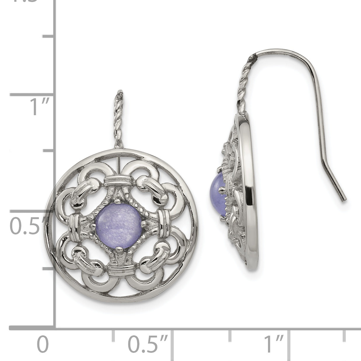 Chisel Stainless Steel Polished Synthetic Purple Calcedony Shepherd Hook Earrings