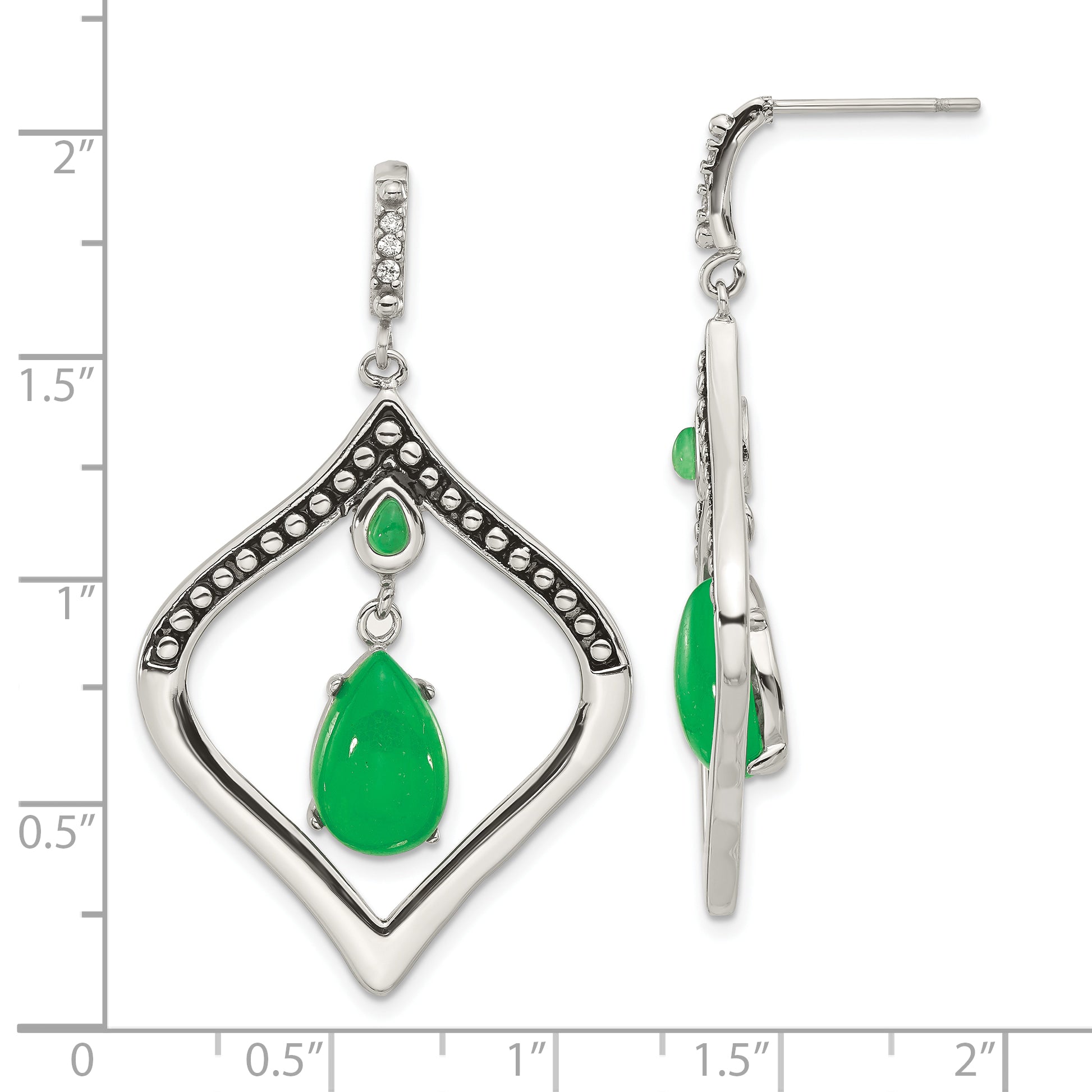 Sophia Jewelers Stainless Steel Jade & CZ Dangle Earrings in Gift Pouch