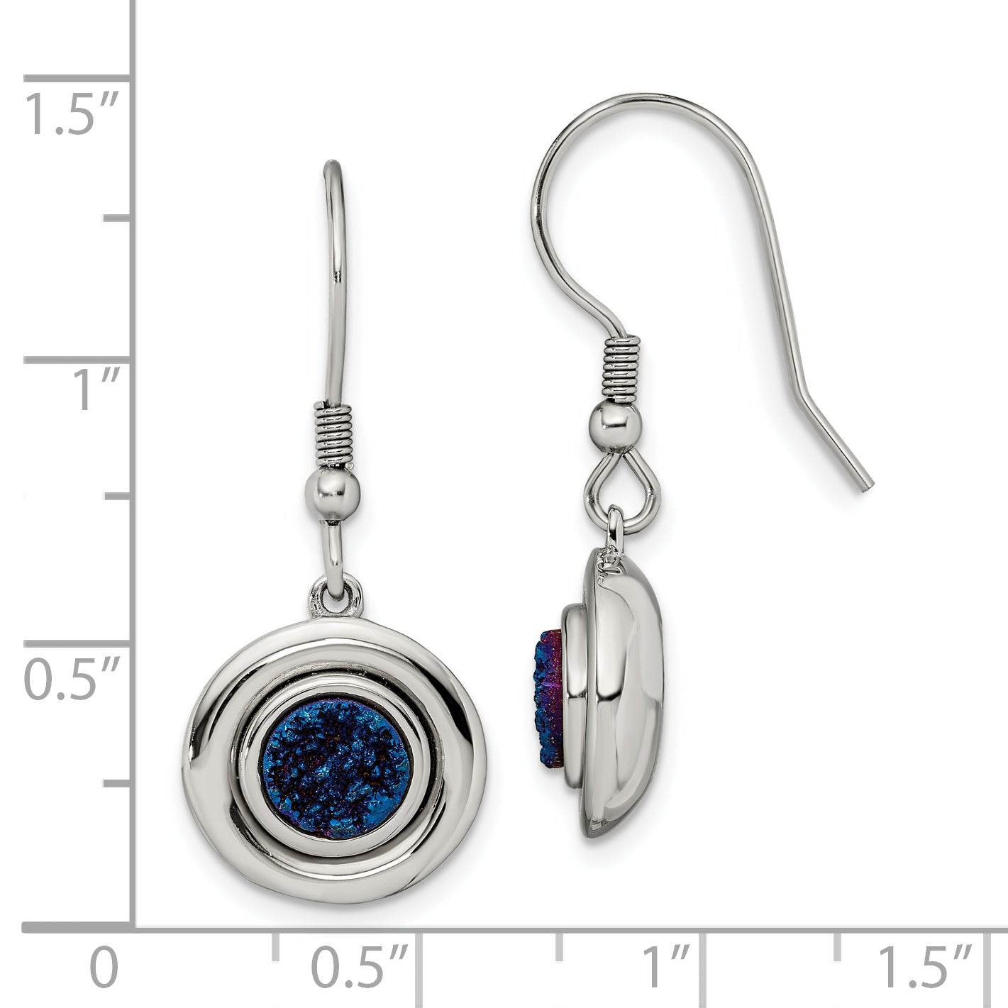 Sophia Jewelers Stainless Steel Dangle Earrings with Blue Druzy Elegance