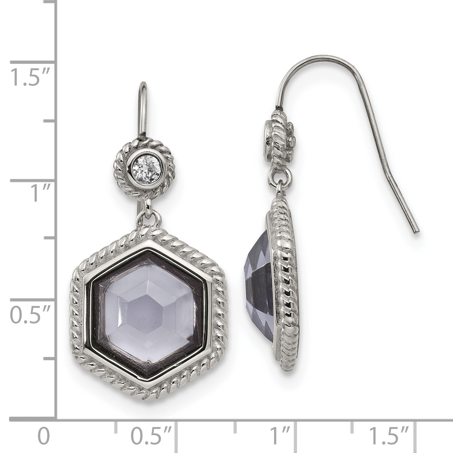 Sophia Jewelers Stainless Steel Drop Earrings with Grey Glass & CZ