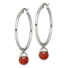 Sophia Jewelers Stainless Steel Red Agate Dangle Hoop Earrings