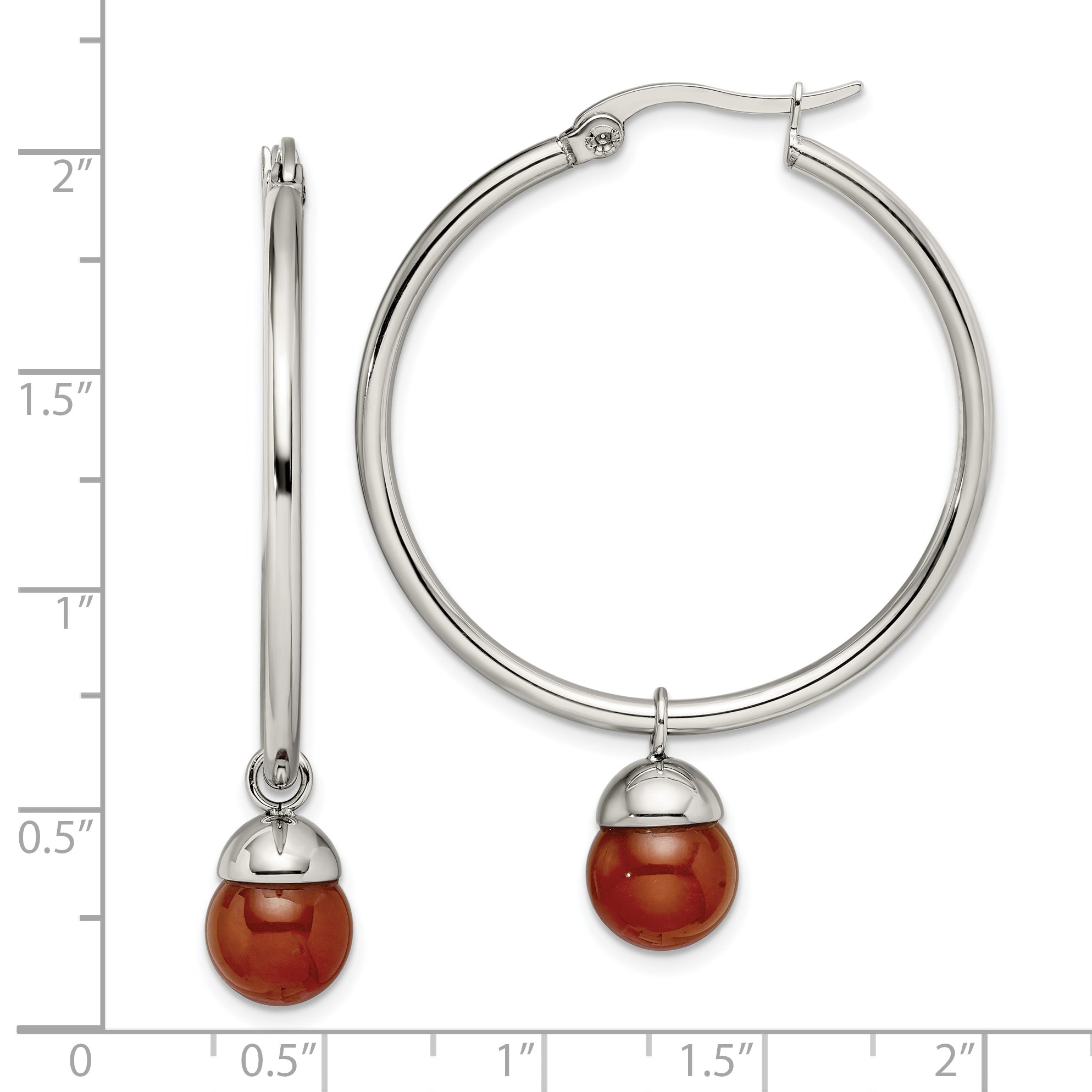 Sophia Jewelers Stainless Steel Red Agate Dangle Hoop Earrings