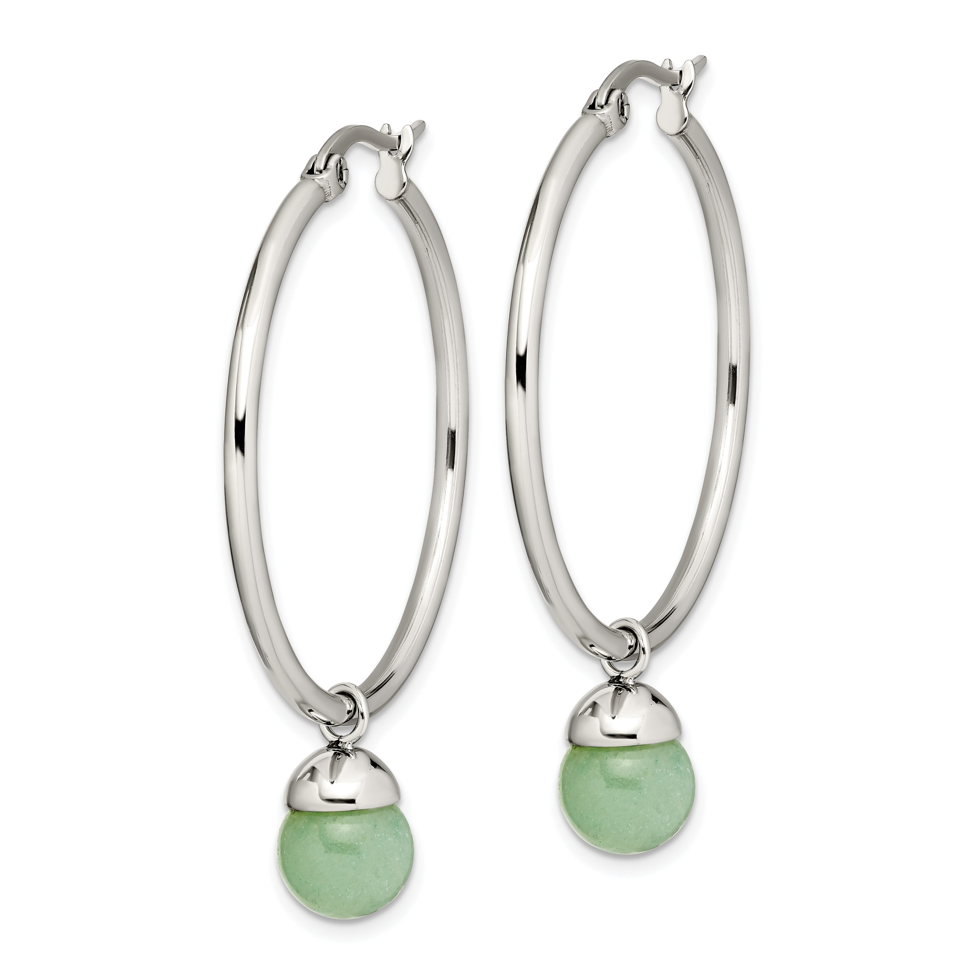 Sophia Jewelers Stainless Steel Aventurine Hoop Earrings Polished Gift Ready