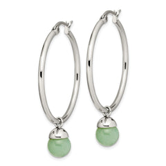 Chisel Stainless Steel Polished with Green Aventurine Dangle Hoop Earrings