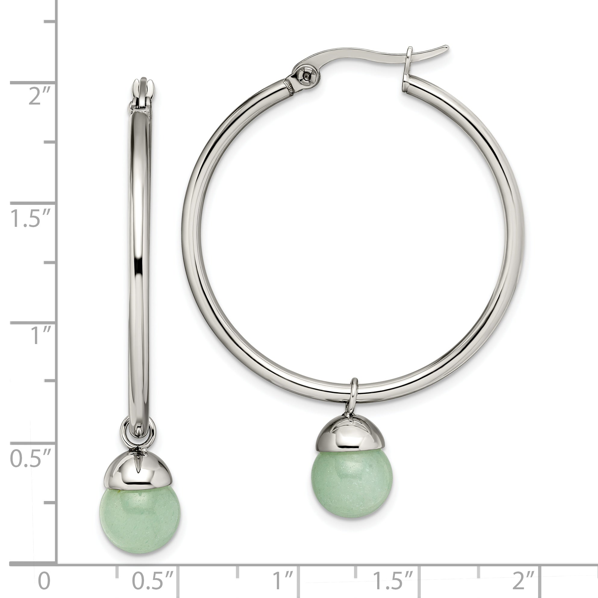 Sophia Jewelers Stainless Steel Aventurine Hoop Earrings Polished Gift Ready