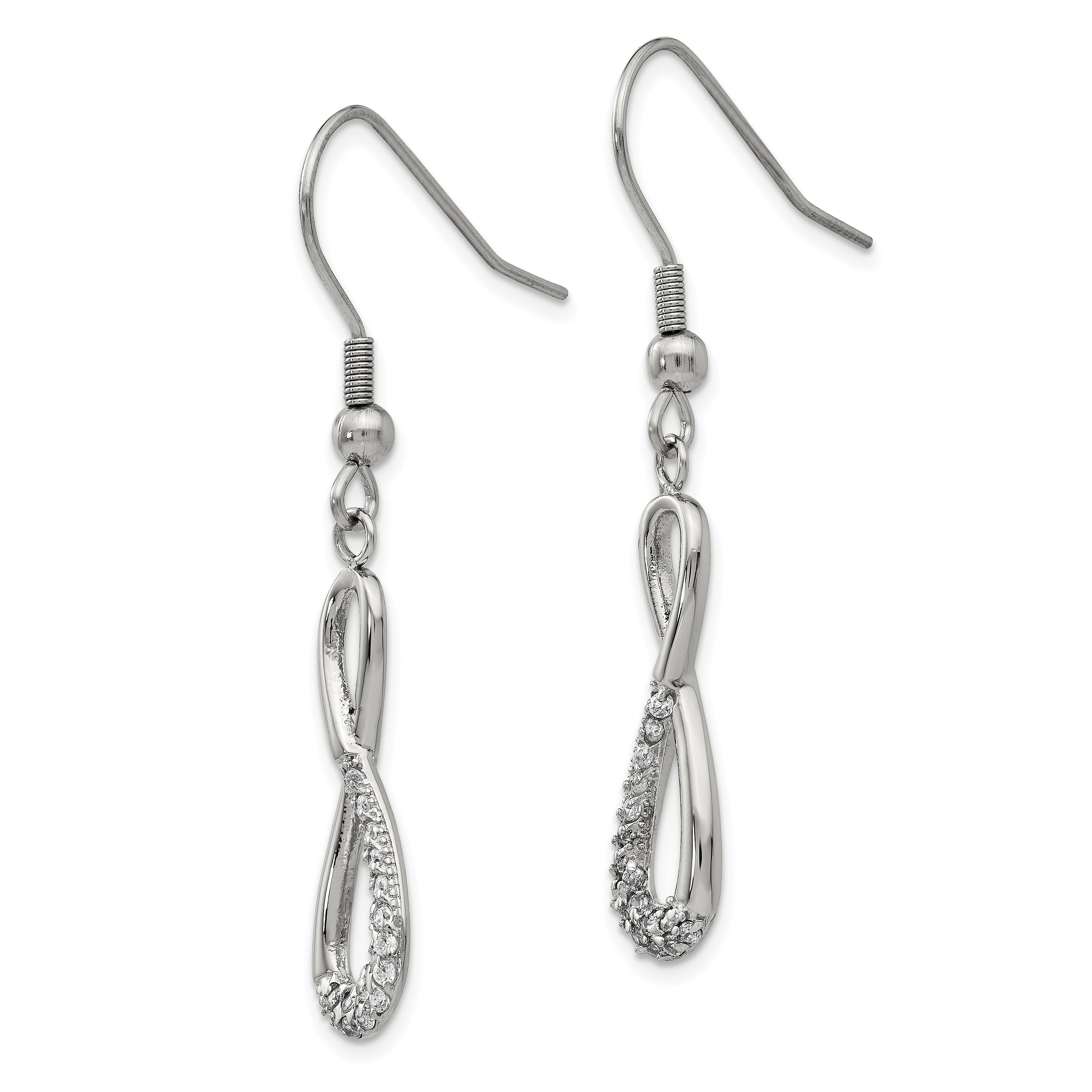 Chisel Stainless Steel Polished with CZ Infinity Dangle Shepherd Hook Earrings