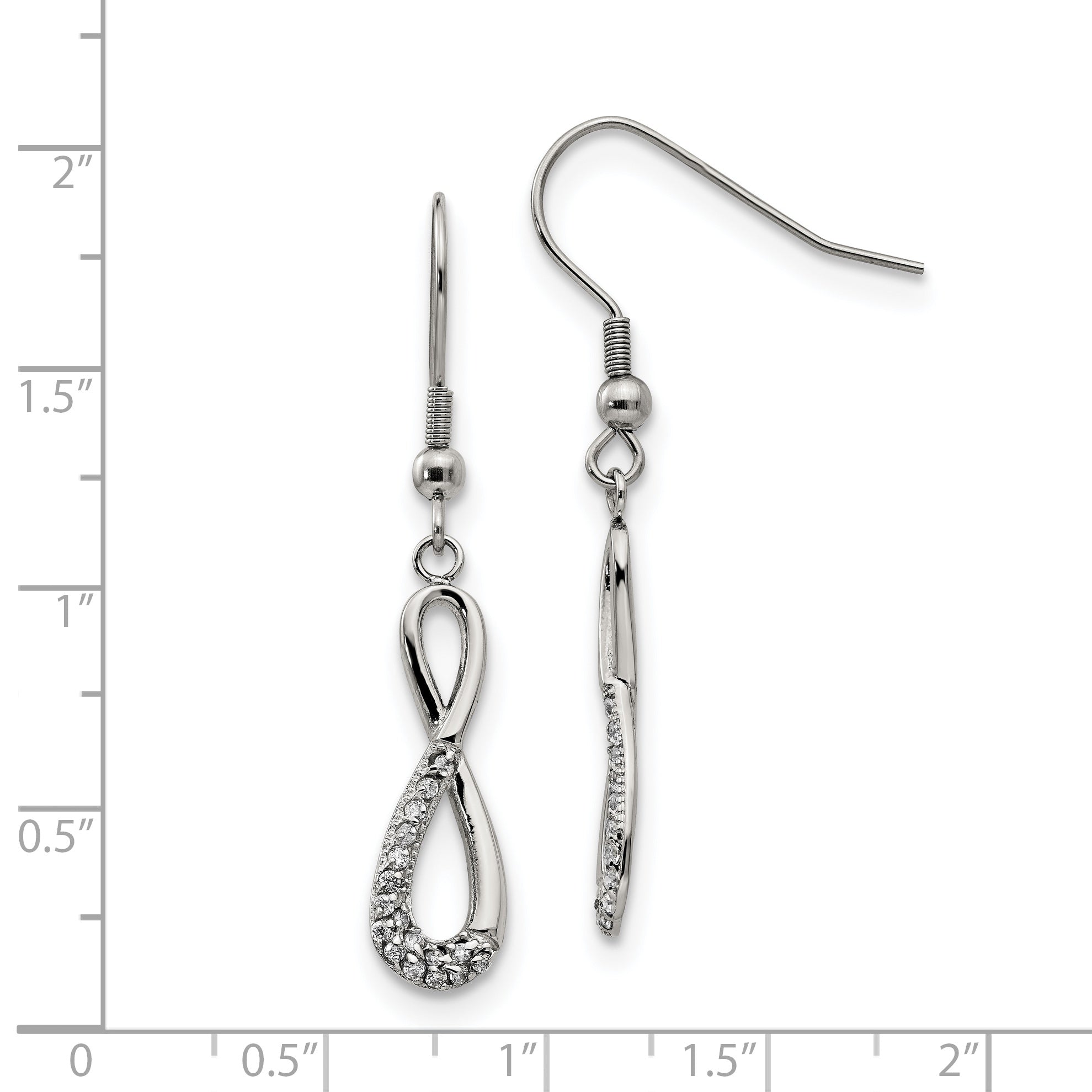 Chisel Stainless Steel Polished with CZ Infinity Dangle Shepherd Hook Earrings