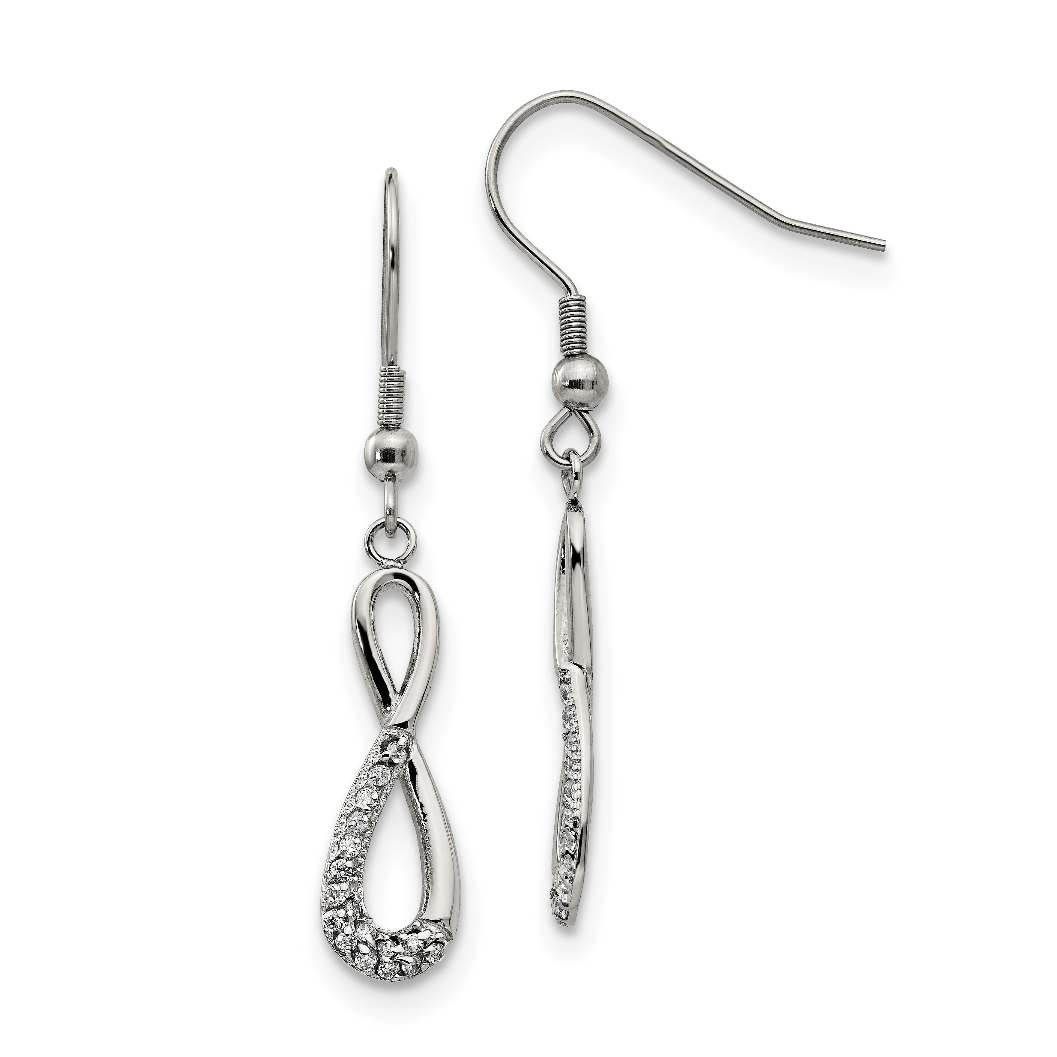 Chisel Stainless Steel Polished with CZ Infinity Dangle Shepherd Hook Earrings