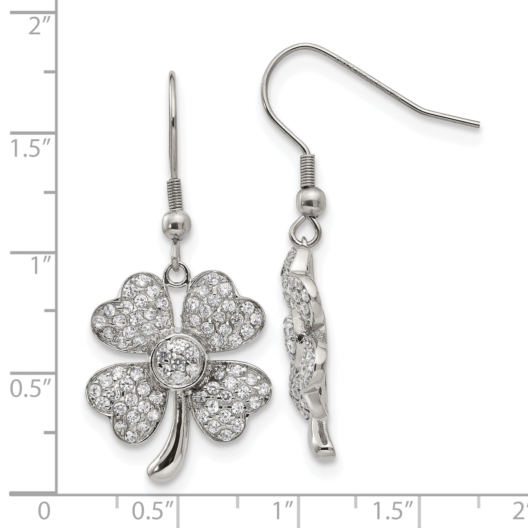 Sophia Jewelers Stainless Steel Clover CZ Dangle Earrings with Polished Finish