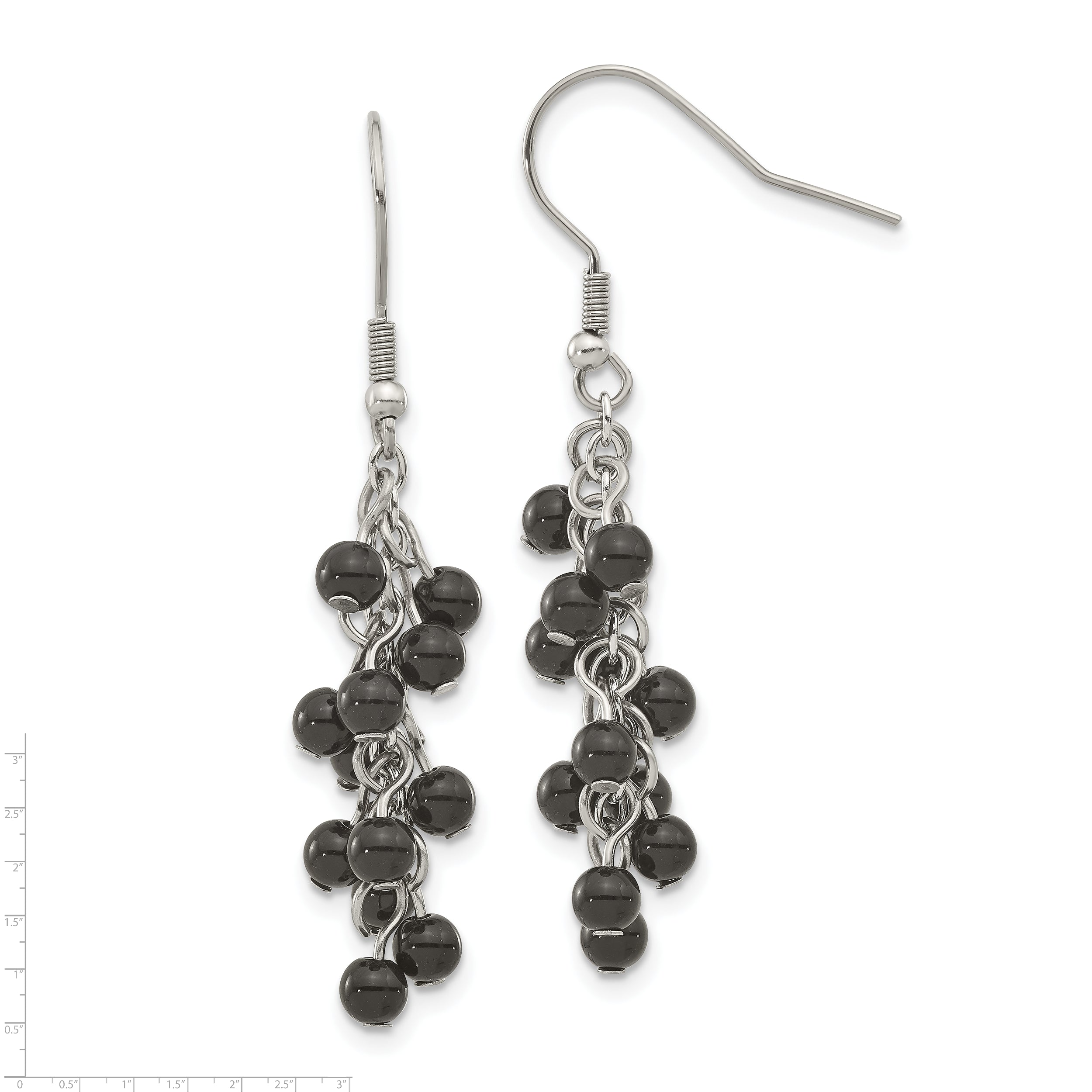 Stainless Steel Black Agate Dangle Earrings Elegant Gift Ready