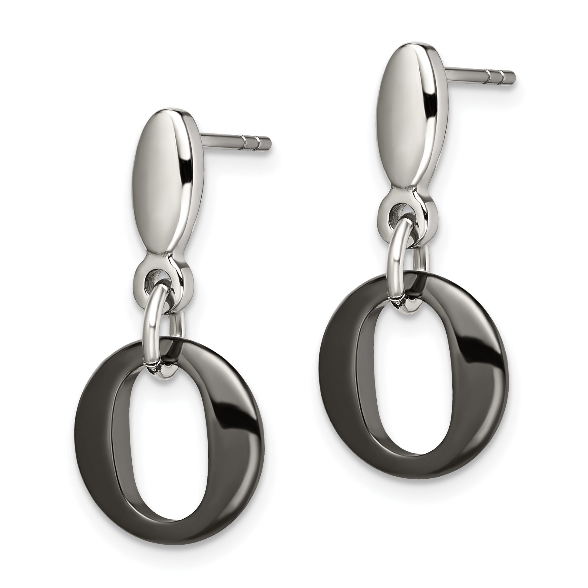 Sophia Jewelers Polished Stainless Steel and Black Ceramic Dangle Earrings