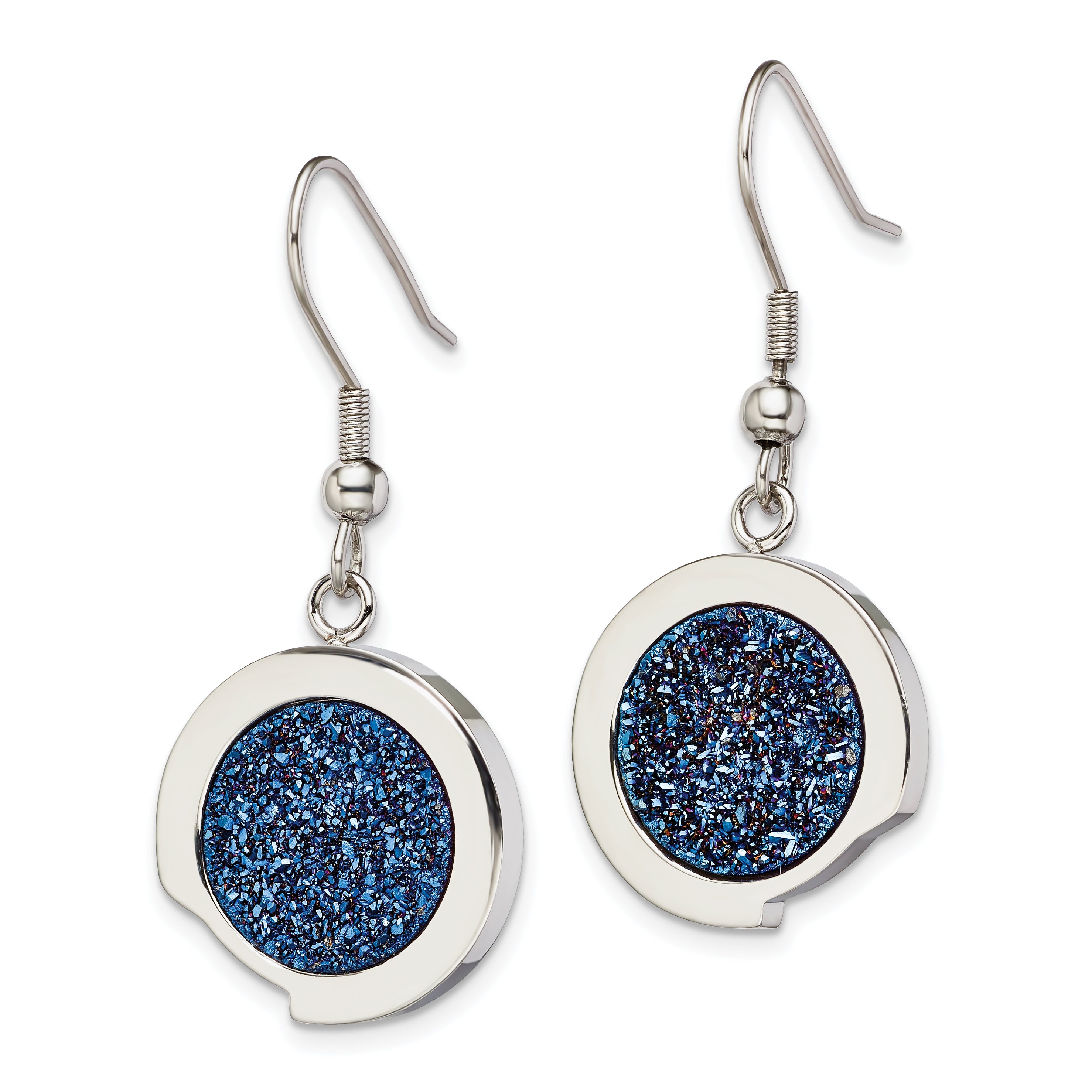 Sophia Jewelers Stainless Steel Dangle Earrings with Blue Druzy Elegance