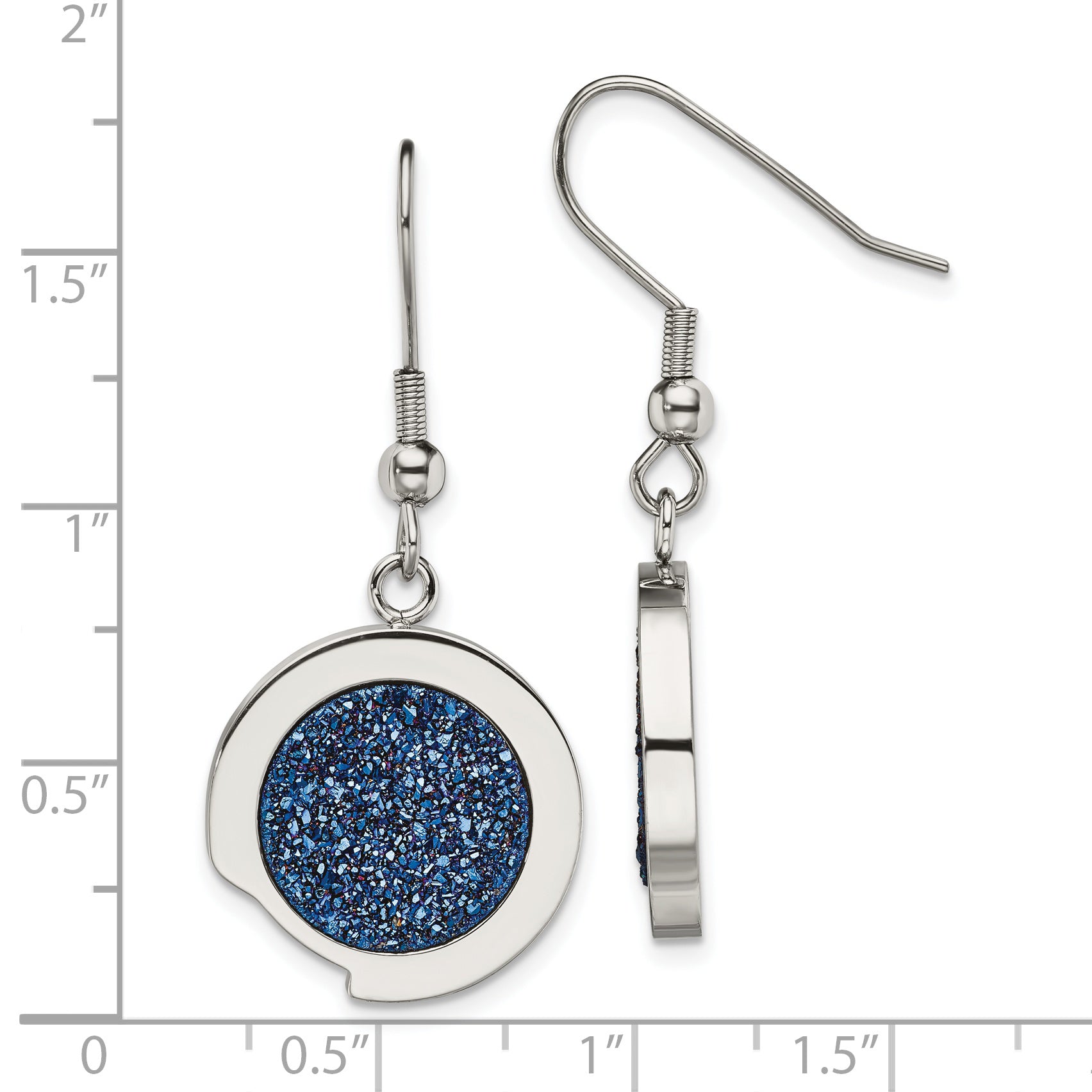 Sophia Jewelers Stainless Steel Dangle Earrings with Blue Druzy Elegance