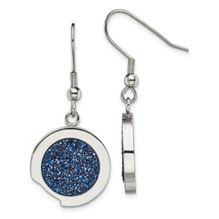 Stainless Steel Polished with Blue Druzy Dangle Shepherd Hook Earrings